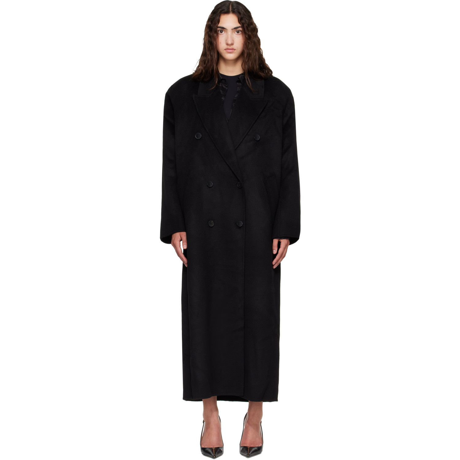 The Frankie Shop Black Gaia Double-Breasted Coat