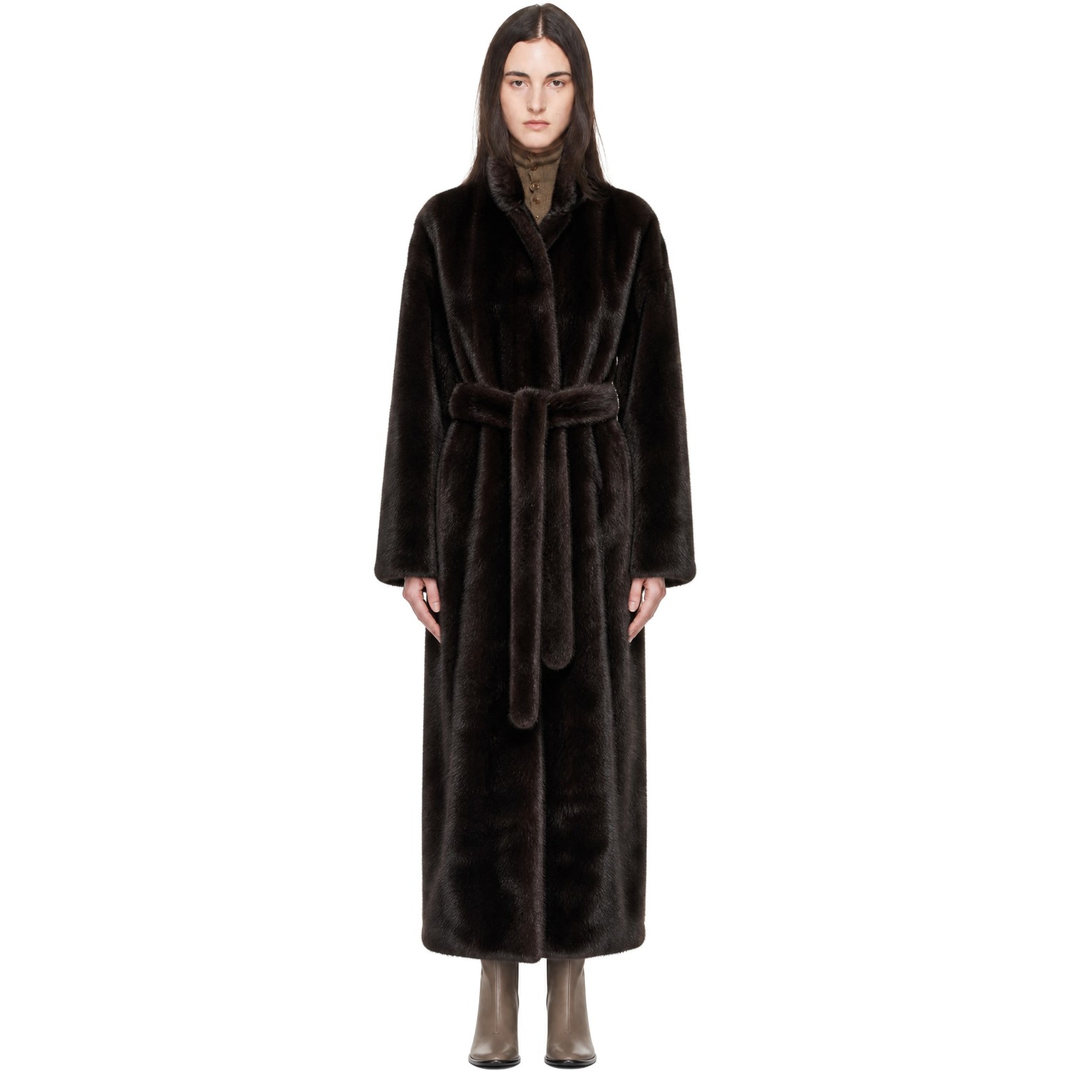 The Frankie Shop Brown Ravello Faux-Fur Robe Coat