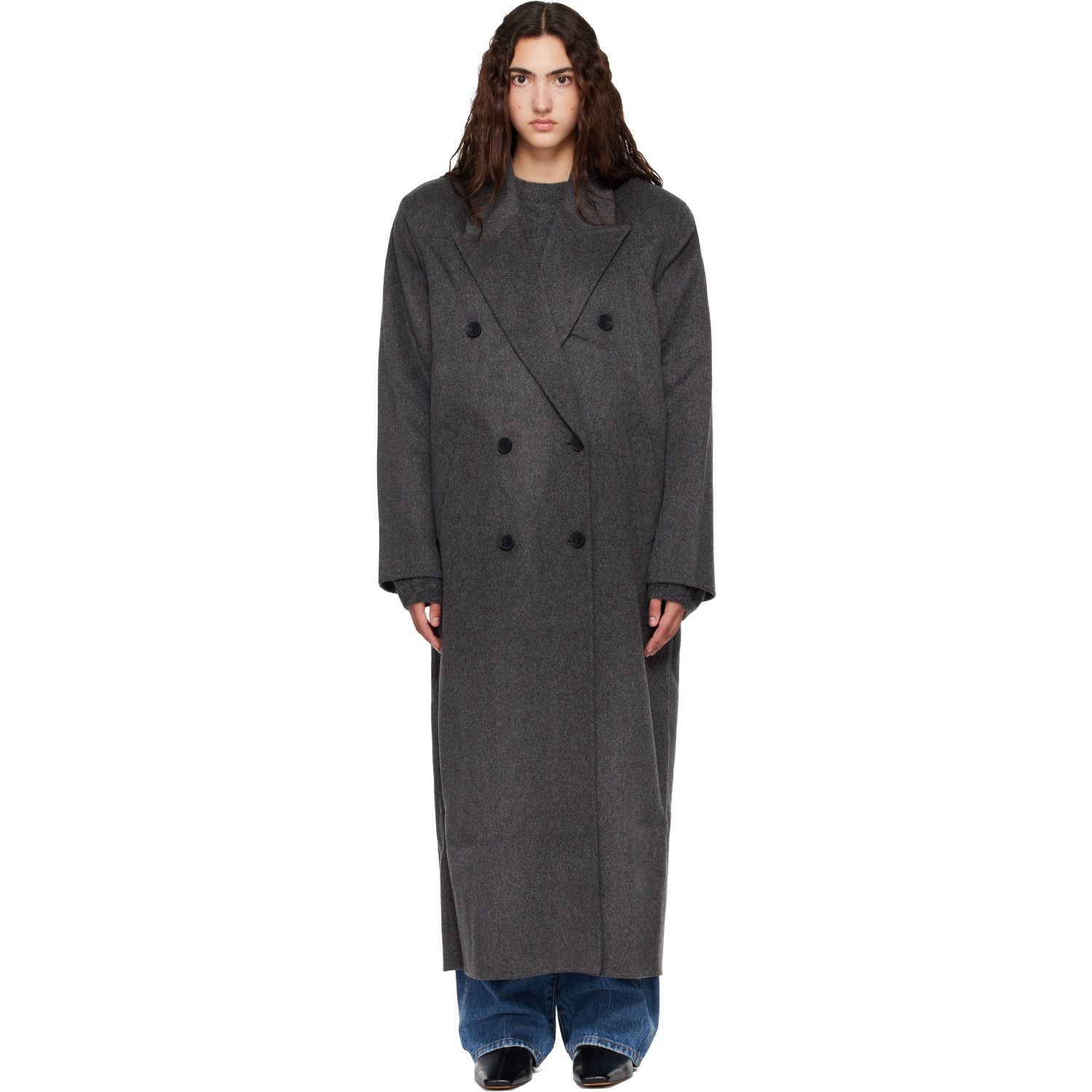 The Frankie Shop Gray Gaia Double-Breasted Coat