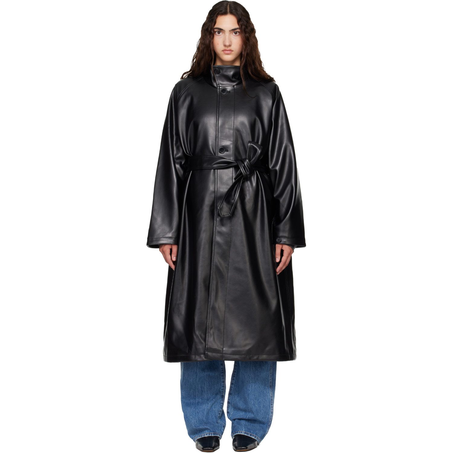 The Frankie Shop Black Calen Faux-Leather Trench Coat