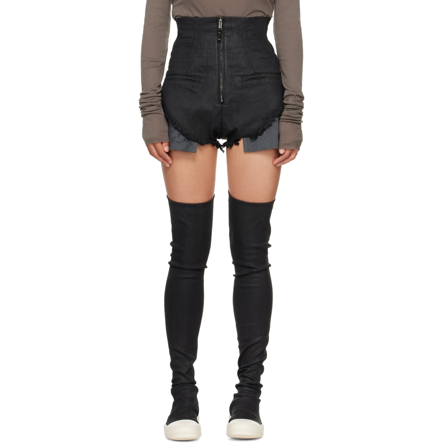Rick Owens DRKSHDW Black Tower Dirt Cutoff Denim Shorts
