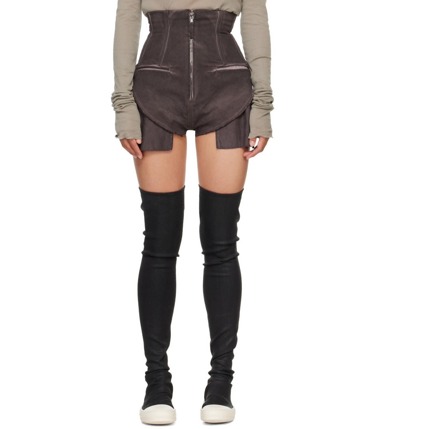 Rick Owens DRKSHDW Burgundy Tower Dirt Cutoff Denim Shorts