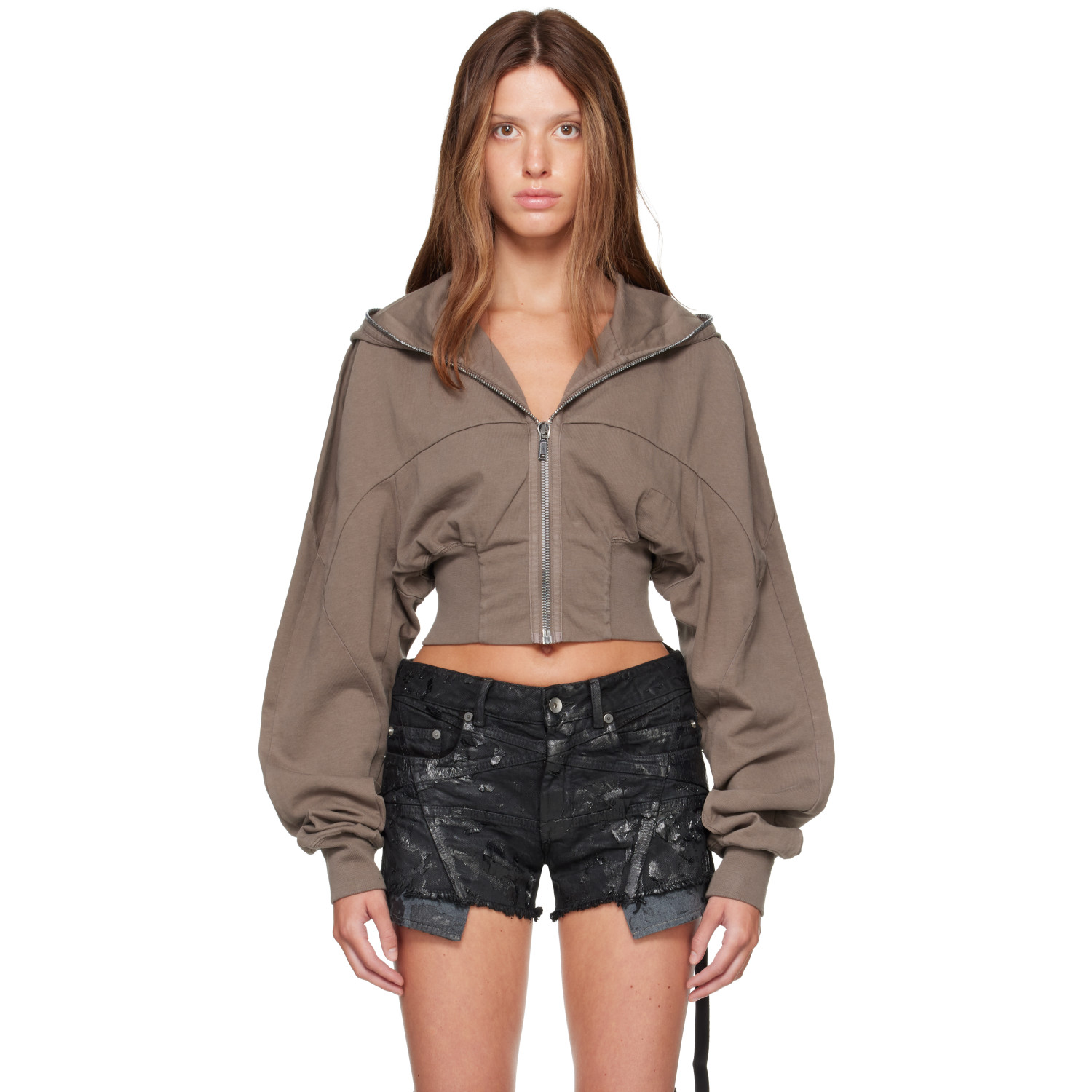 Rick Owens DRKSHDW Brown Tower Collage Hoodie