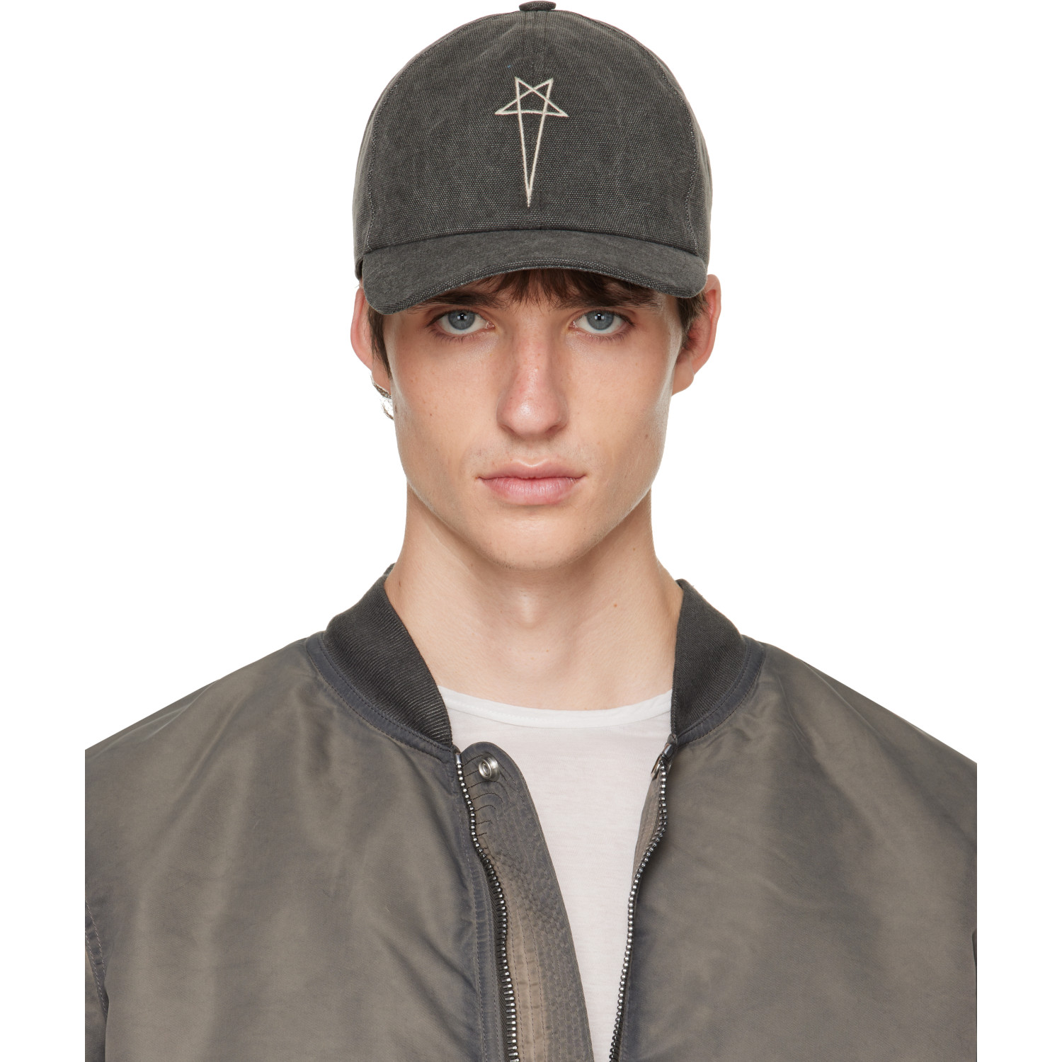 Rick Owens DRKSHDW Gray Tower Pentagram Embroidery Baseball Cap