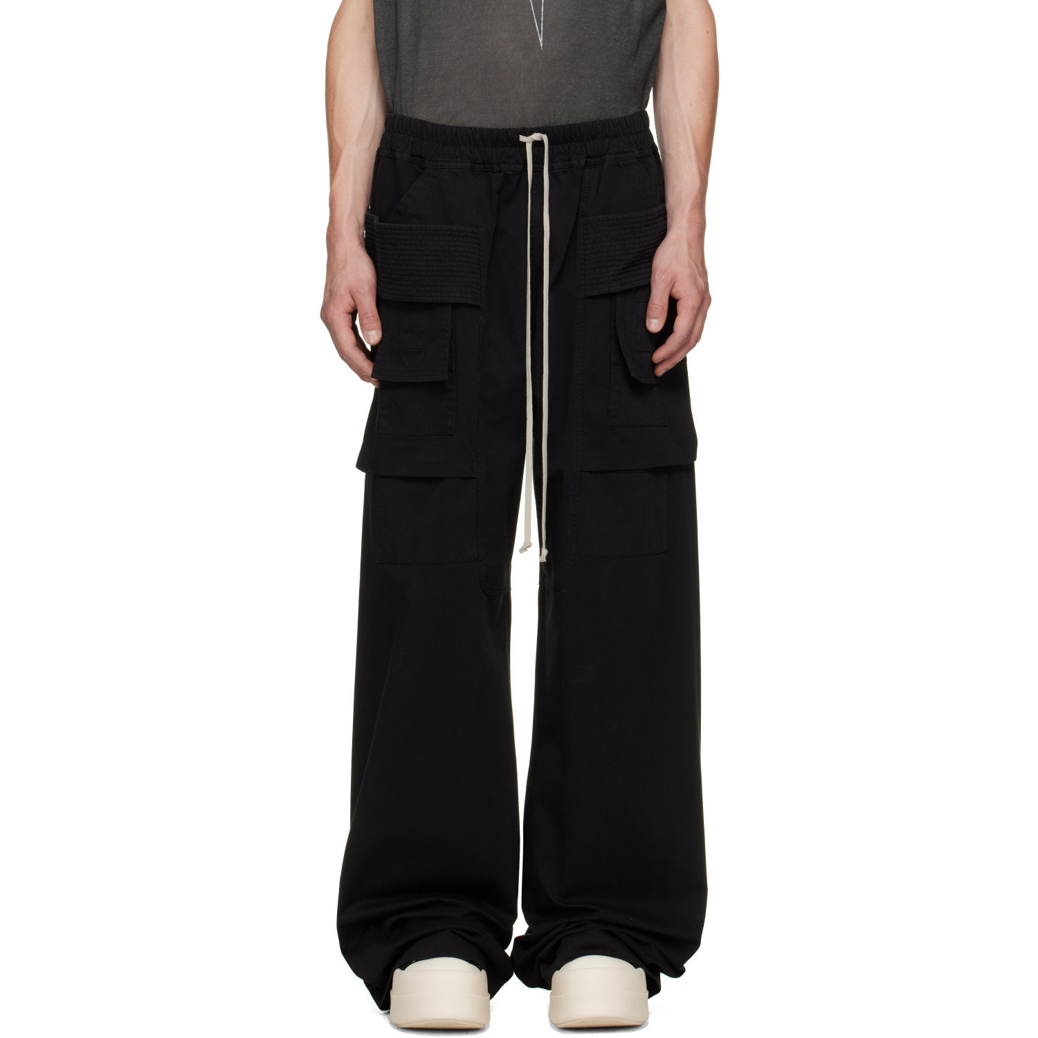 Rick Owens DRKSHDW Black Tower Creatch Wide Cargo Drawstring Pants