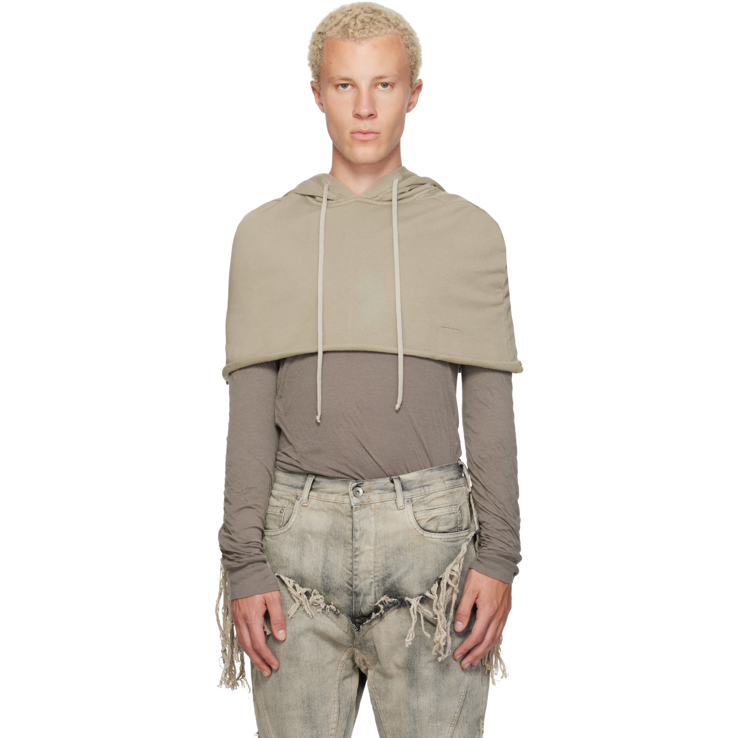 Rick Owens DRKSHDW Taupe Tower Hooded Shrug