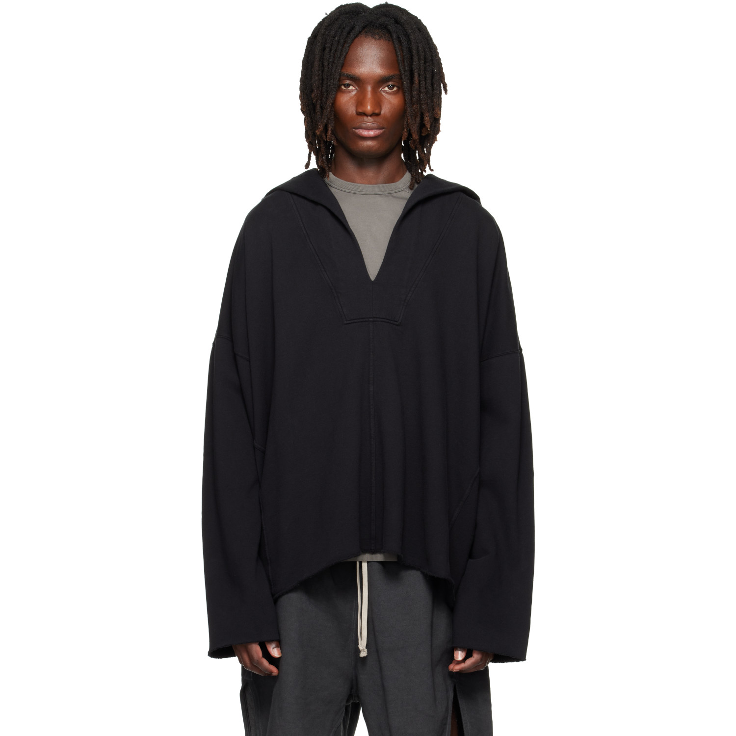 Rick Owens DRKSHDW Black Tower LS Kaftan Hip Hoodie