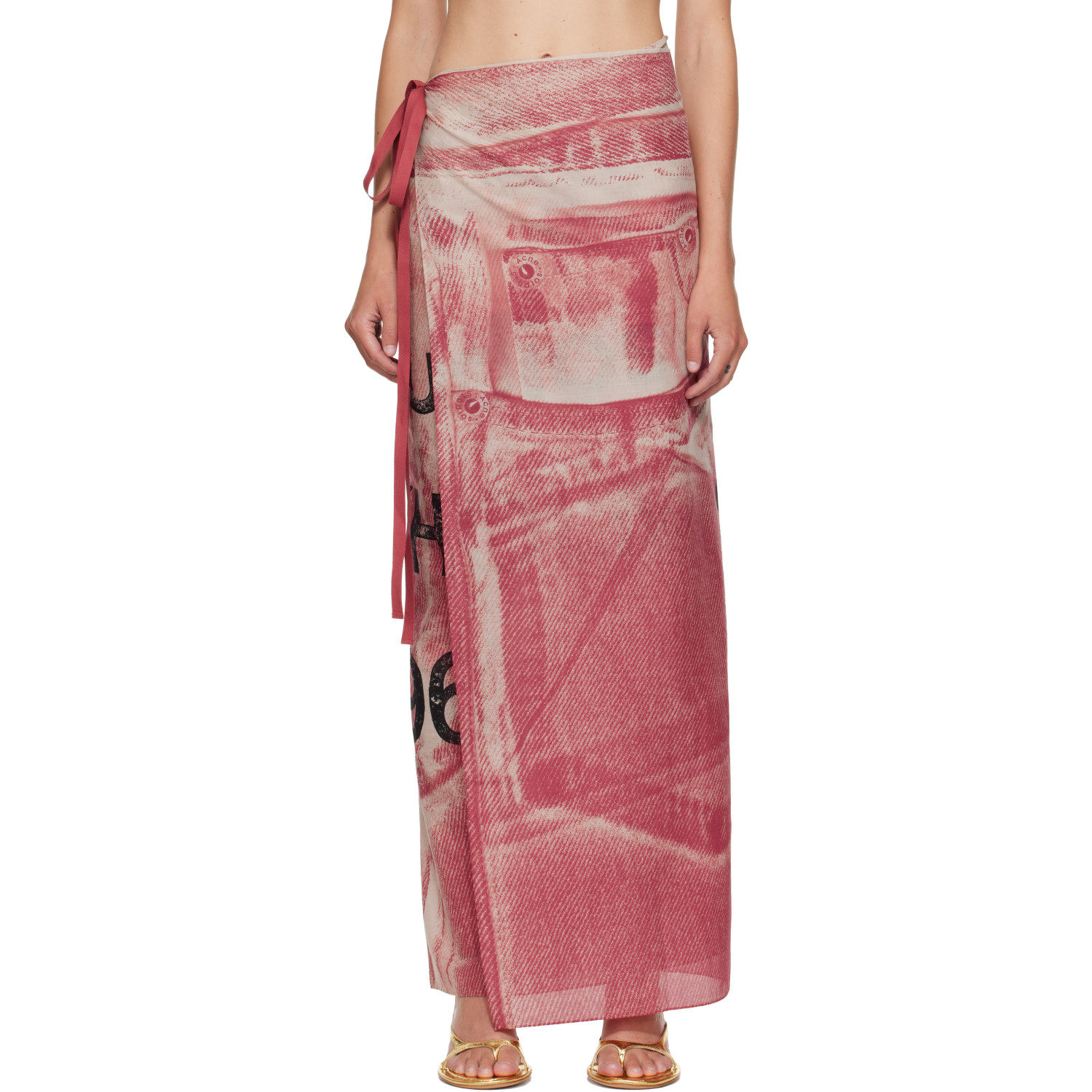 Acne Studios Pink Thin Printed Scarf