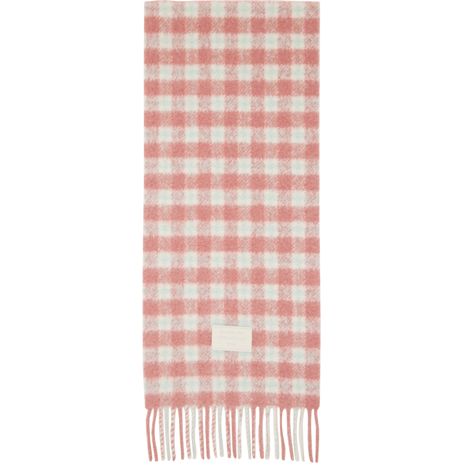 Acne Studios Pink & White Checked Logo Scarf