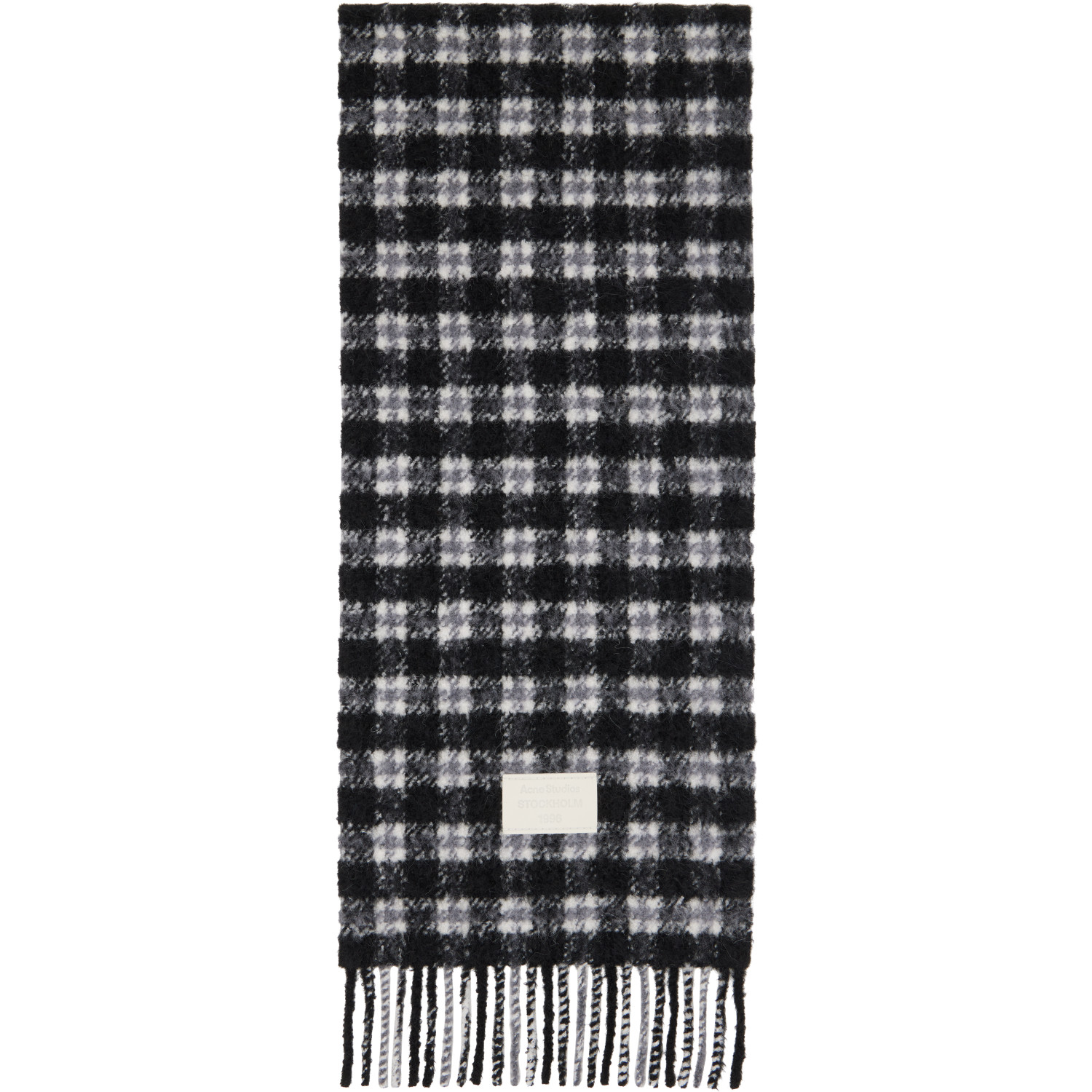 Acne Studios Black & White Check Fringed Scarf