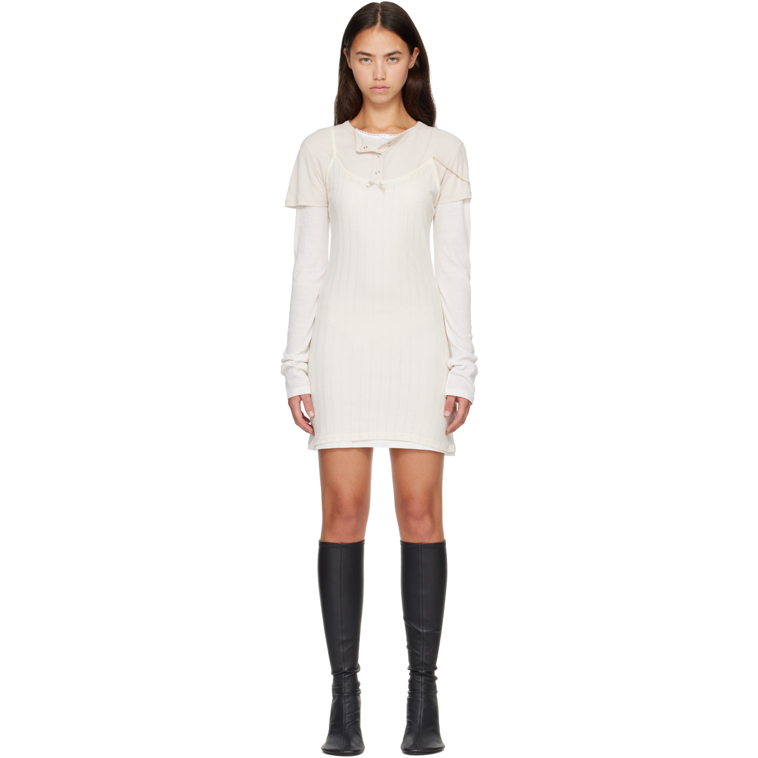 Acne Studios Beige & Off-White Layered Minidress