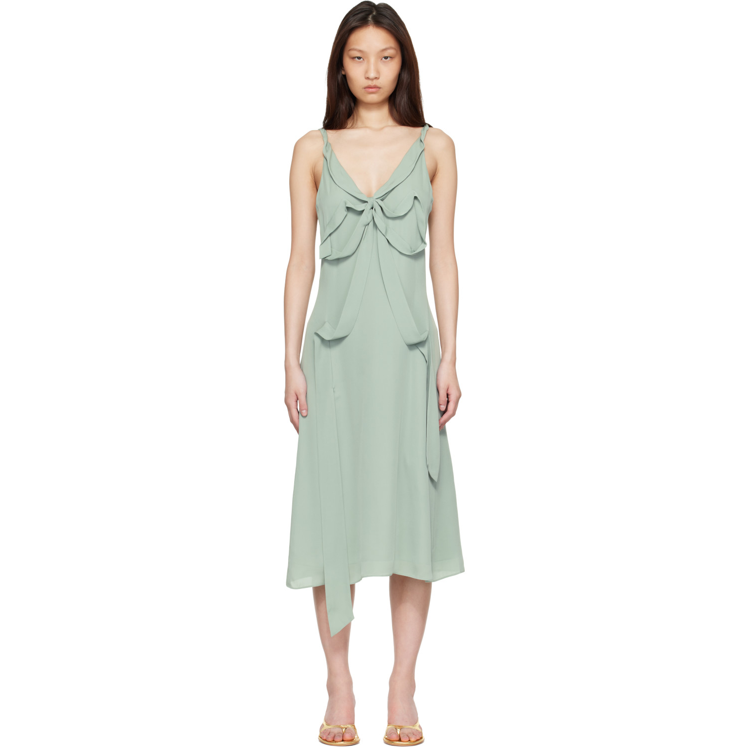 Acne Studios Green Bow Silk Midi Dress