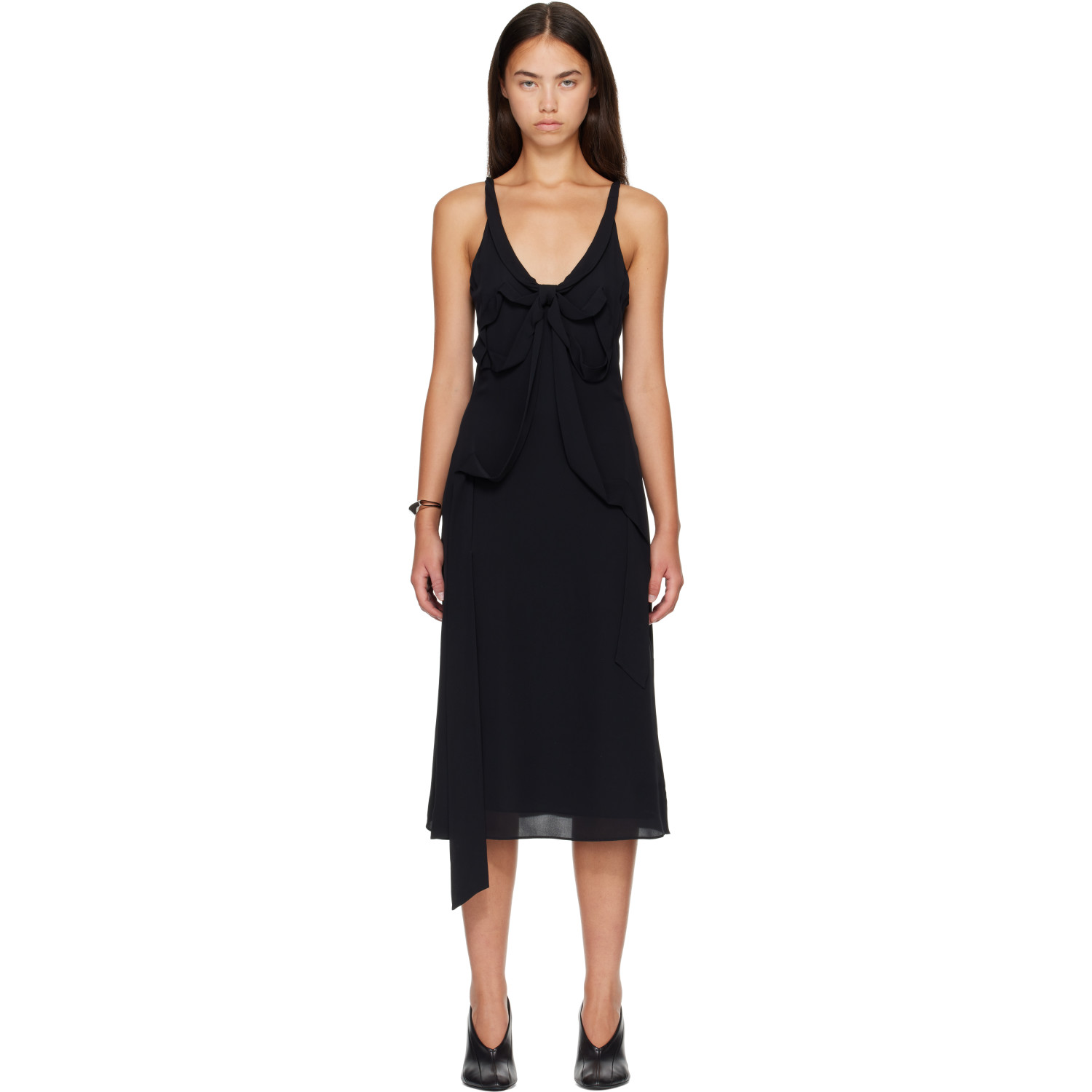 Acne Studios Black Silk Bow Midi Dress