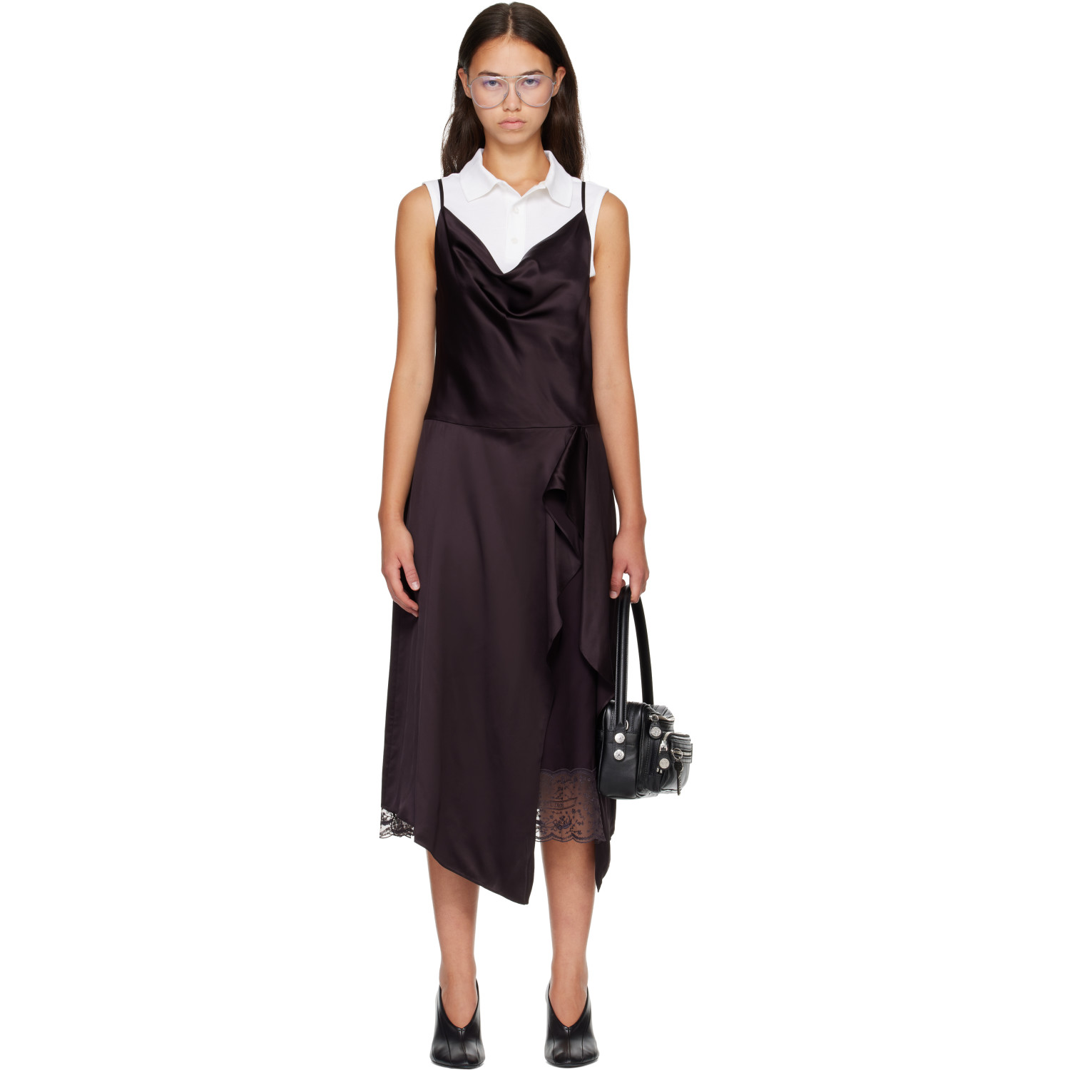 Acne Studios Brown Shiny Satin Slip Midi Dress