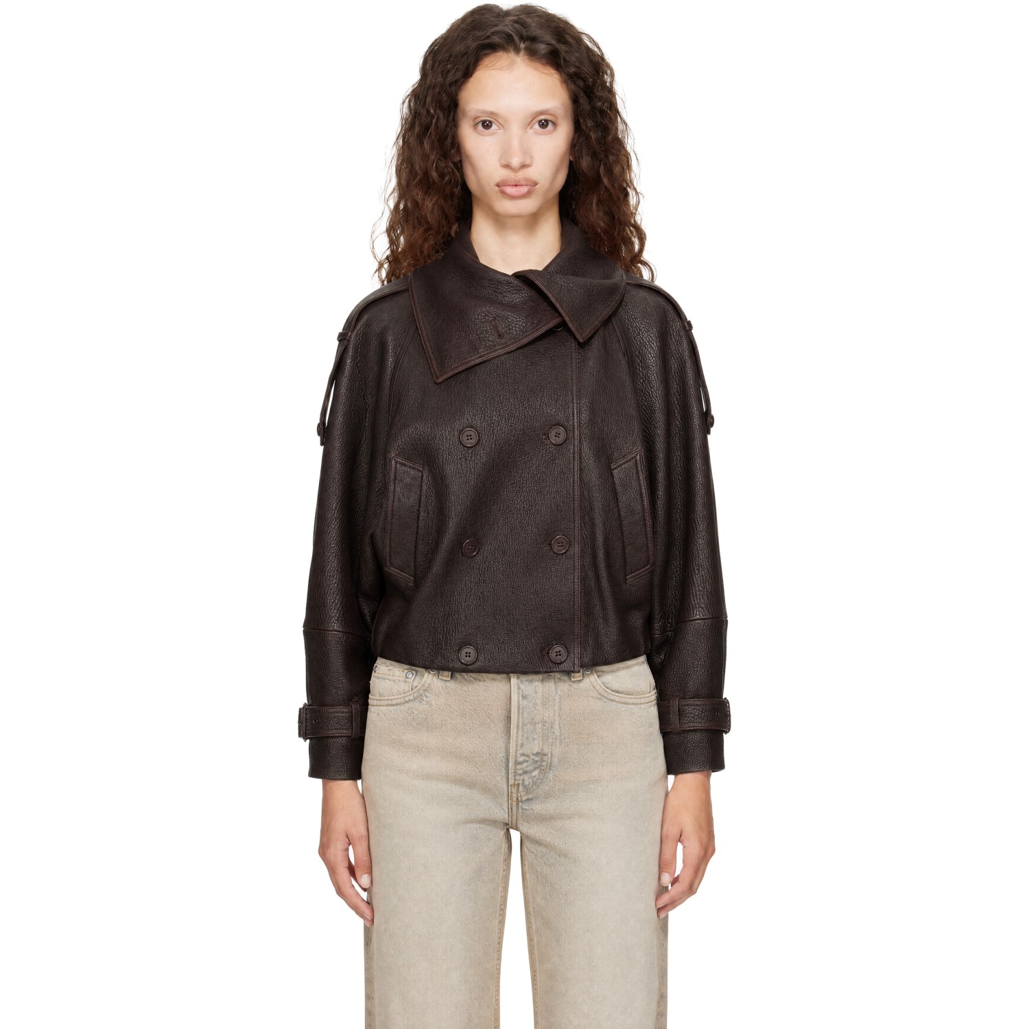 Acne Studios Brown Cropped Leather Jacket