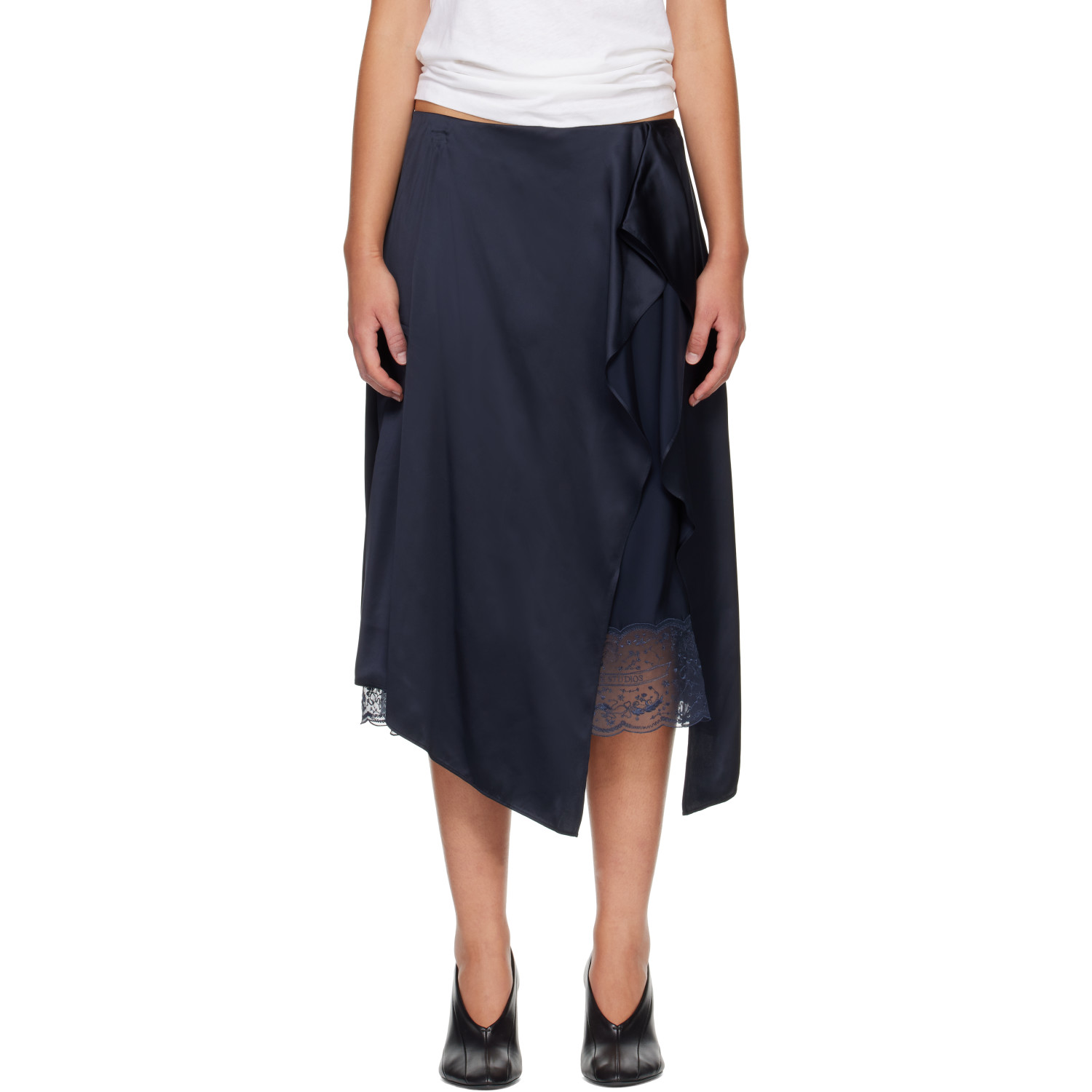 Acne Studios Navy Layered Satin Midi Skirt