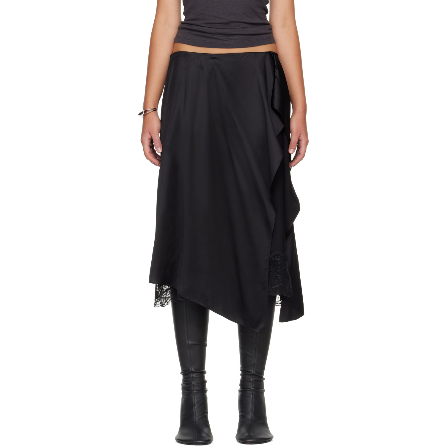 Acne Studios Black Layered Satin Midi Skirt