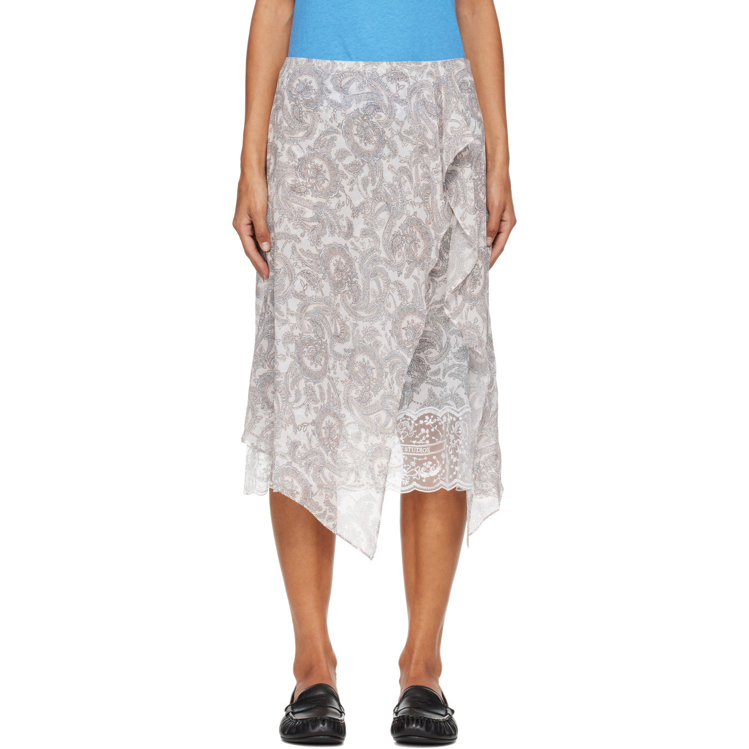 Acne Studios Beige Paisley Silk Midi Skirt