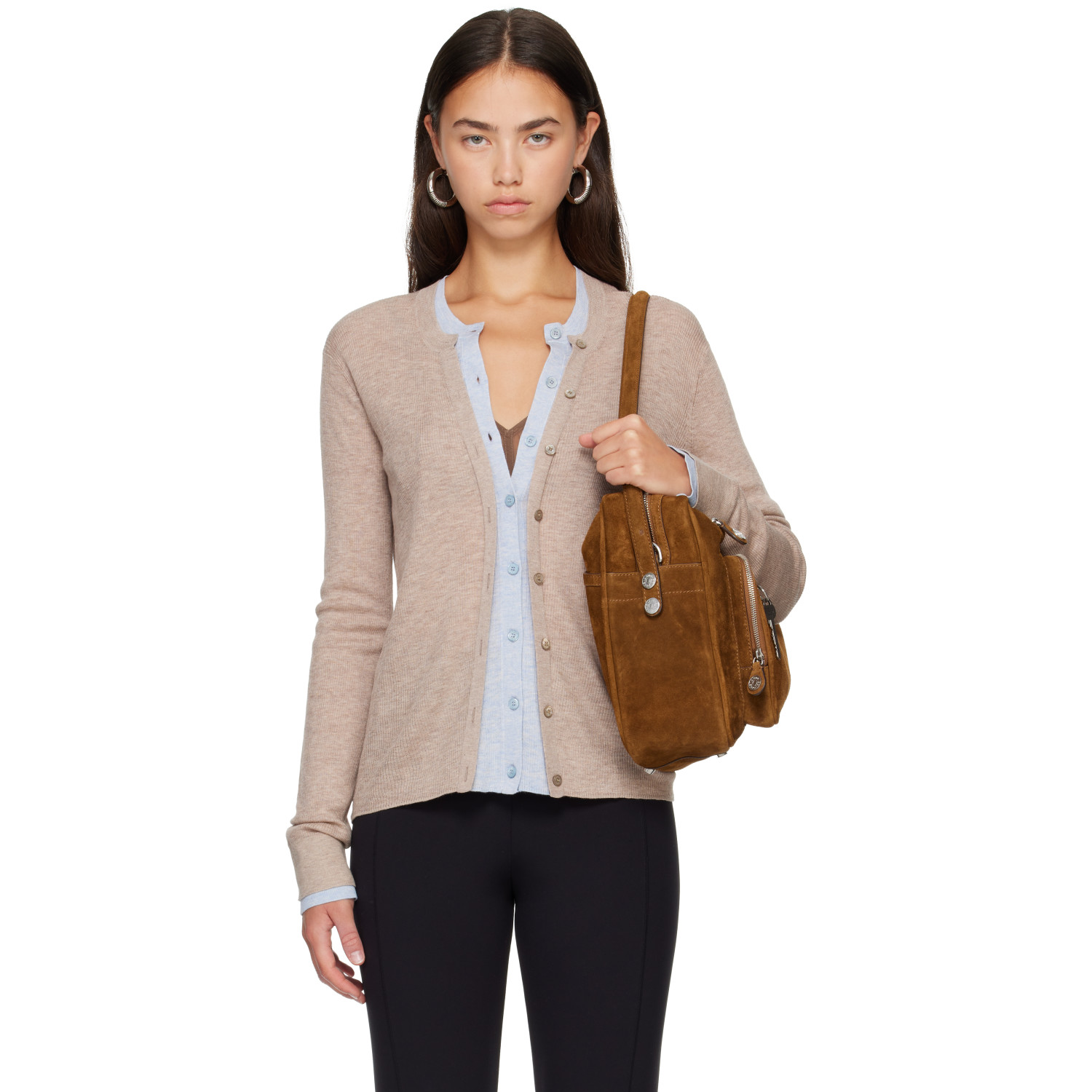 Acne Studios Beige & Blue Layered Silk-Wool Cardigan