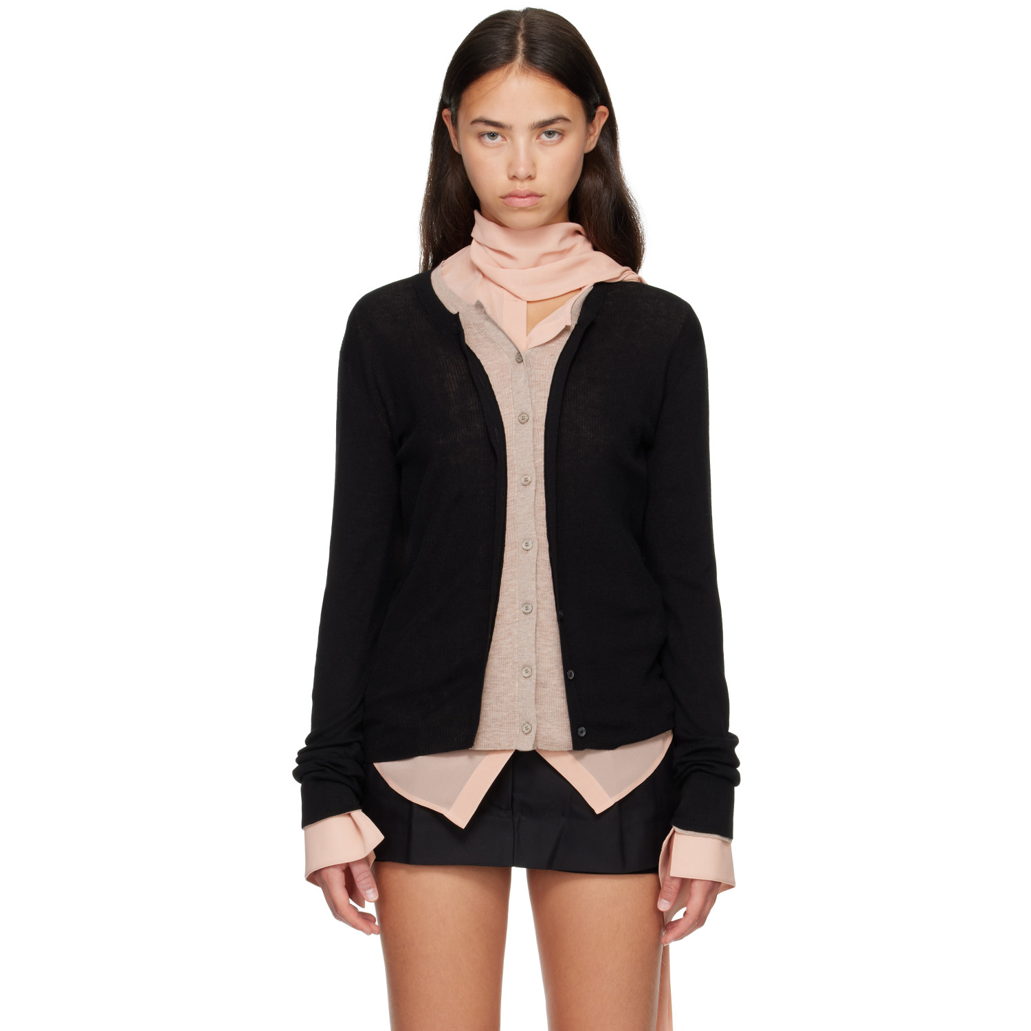 Acne Studios Black & Beige Layered Silk-Wool Cardigan