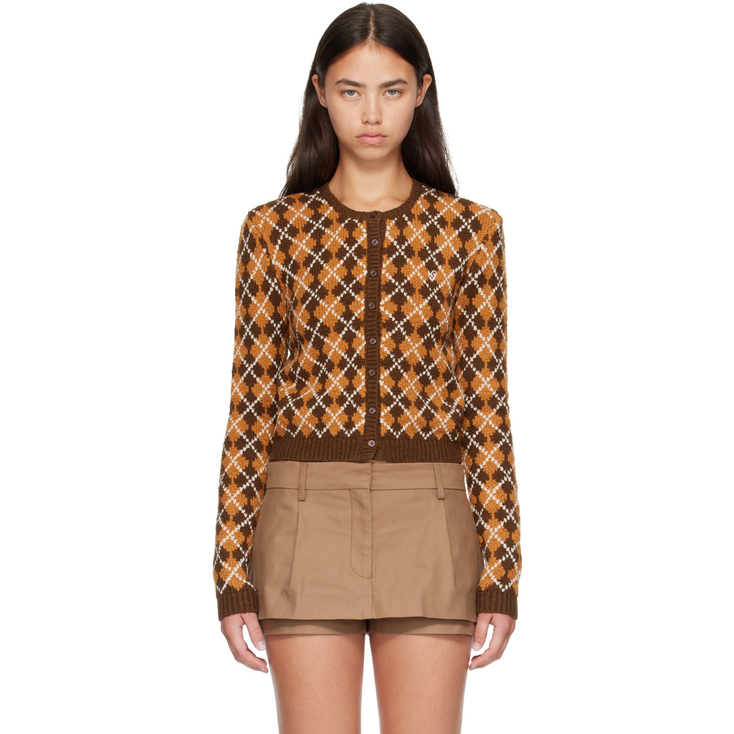 Acne Studios Orange & Brown Bouclé Argyle Knit Cardigan