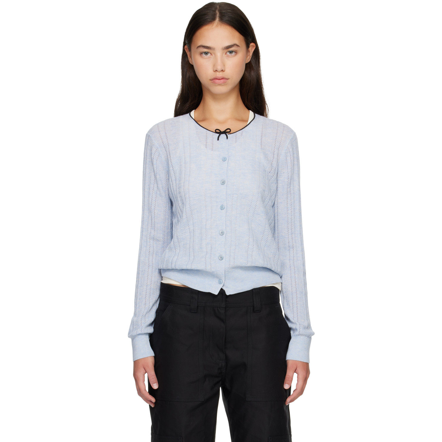 Acne Studios Blue Bow Silk Cardigan