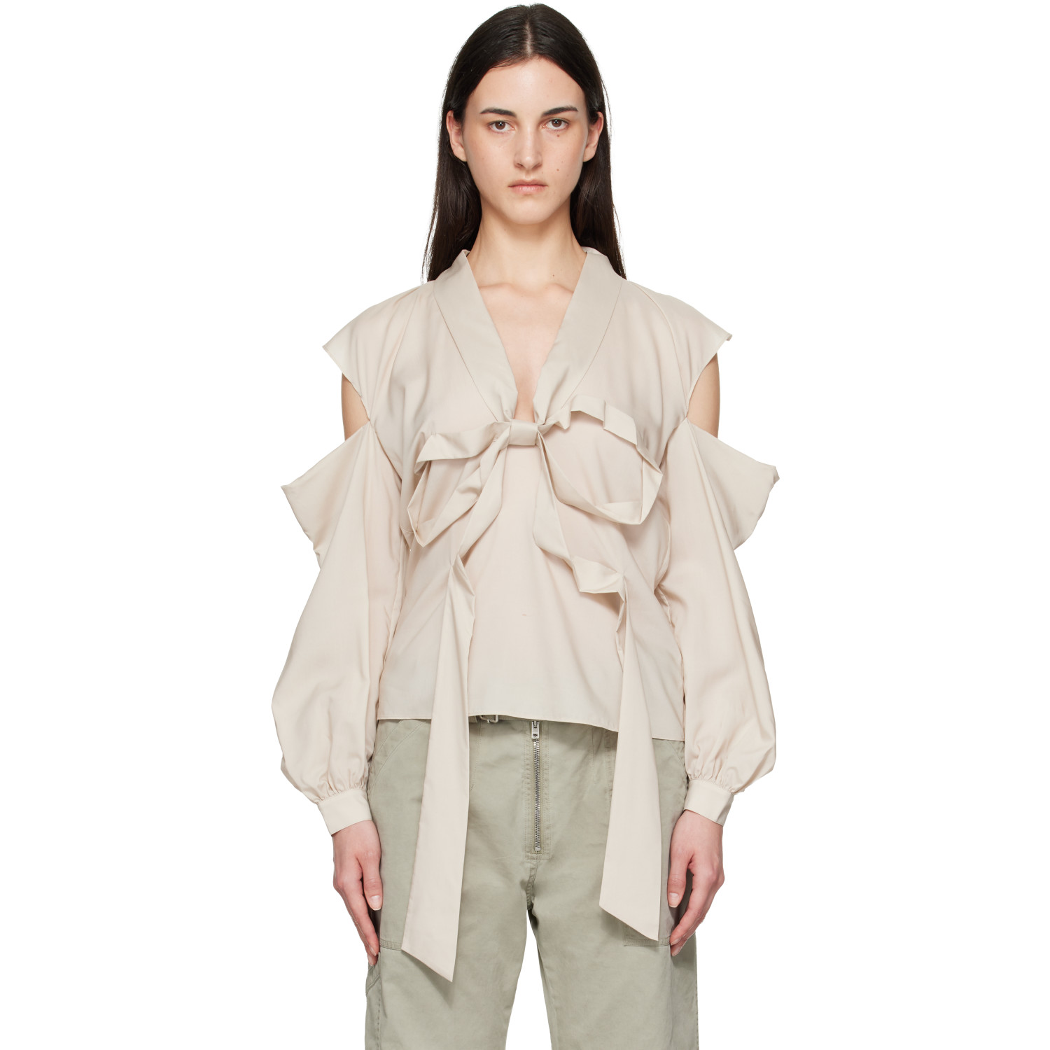 Acne Studios Beige Cut-Out Bow Blouse