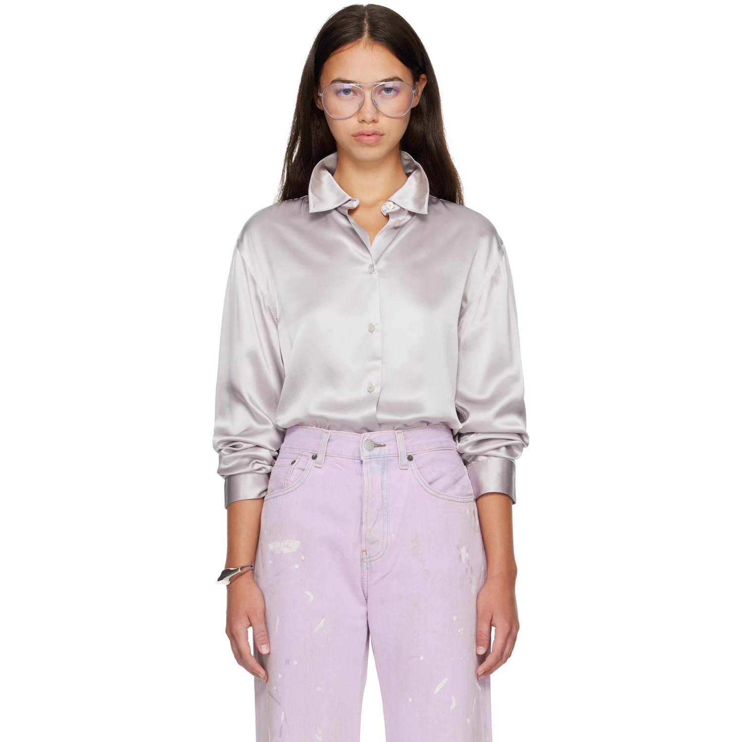 Acne Studios Purple Silk Logo Blouse