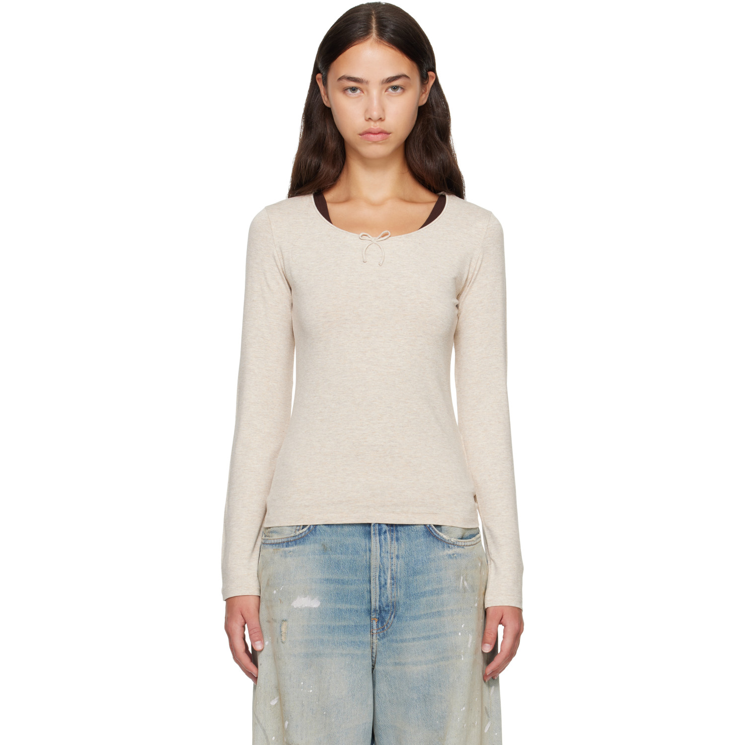 Acne Studios Beige Jersey Bow T-shirt