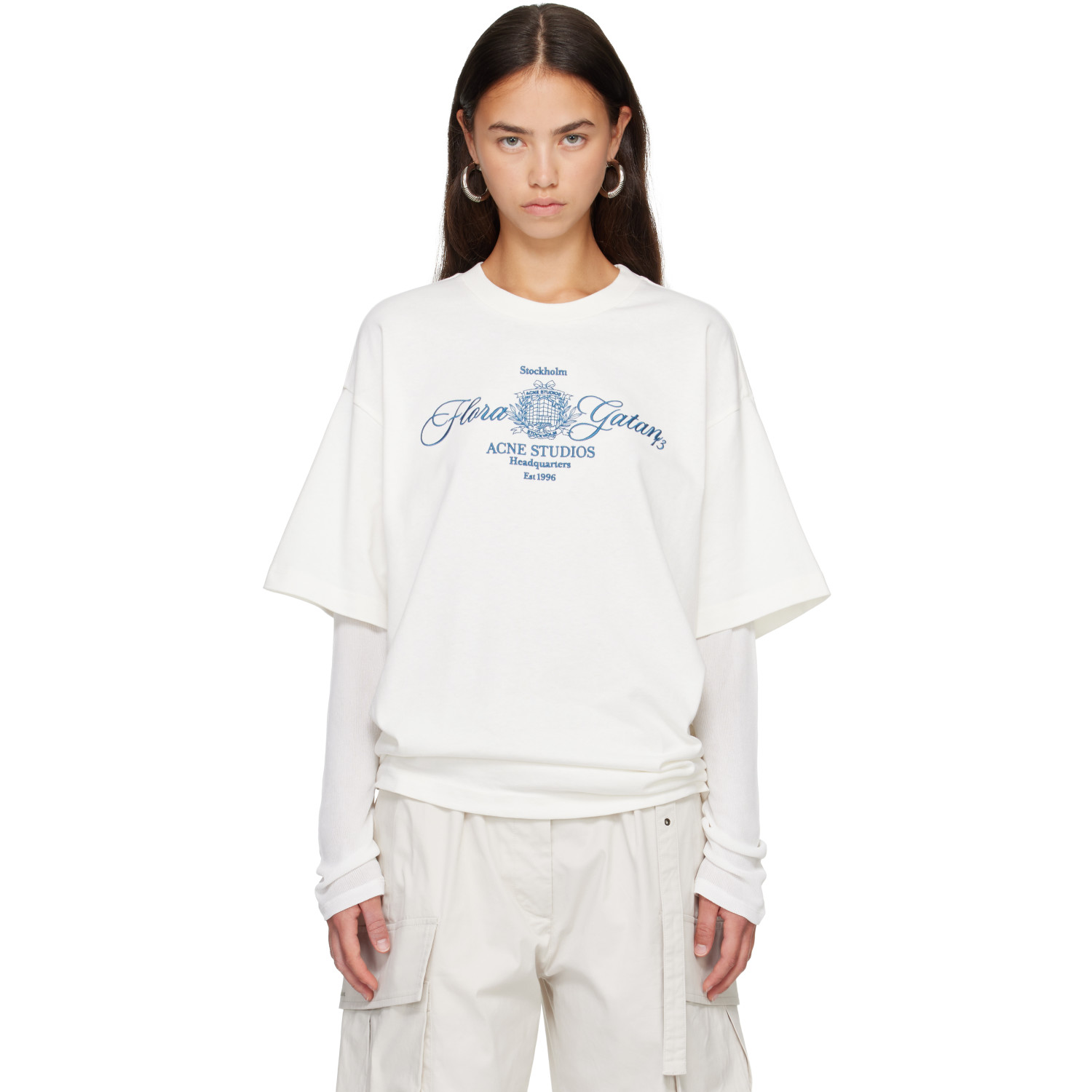 Acne Studios Off-White Embroidered Long Sleeve T-shirt
