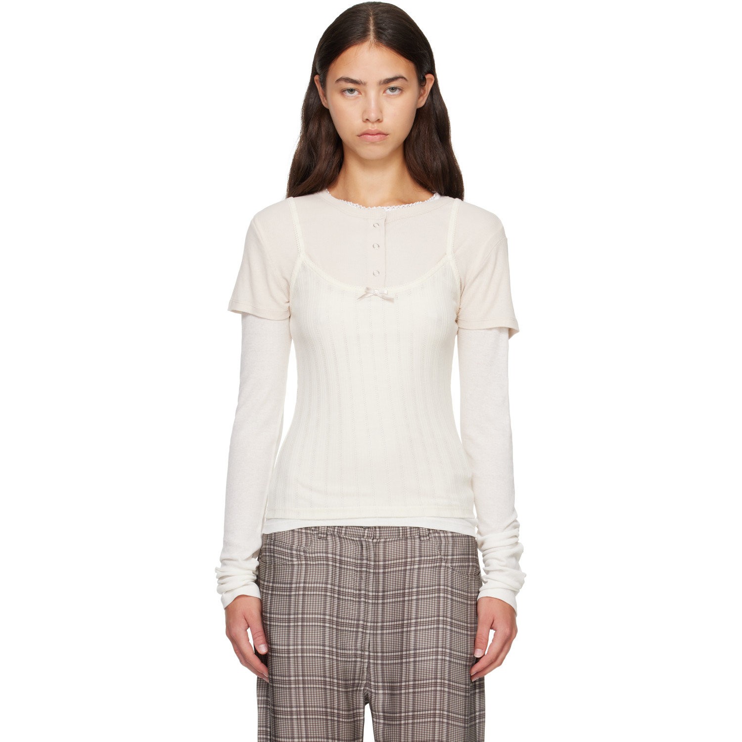 Acne Studios White & Off-White Layered Jersey Bow Top