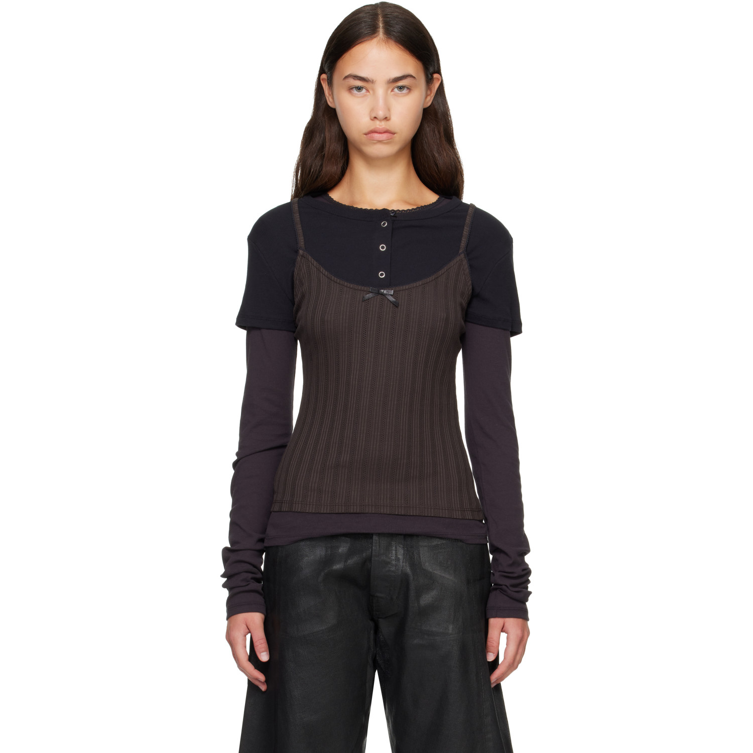 Acne Studios Black & Gray Layered Jersey Bow T-shirt