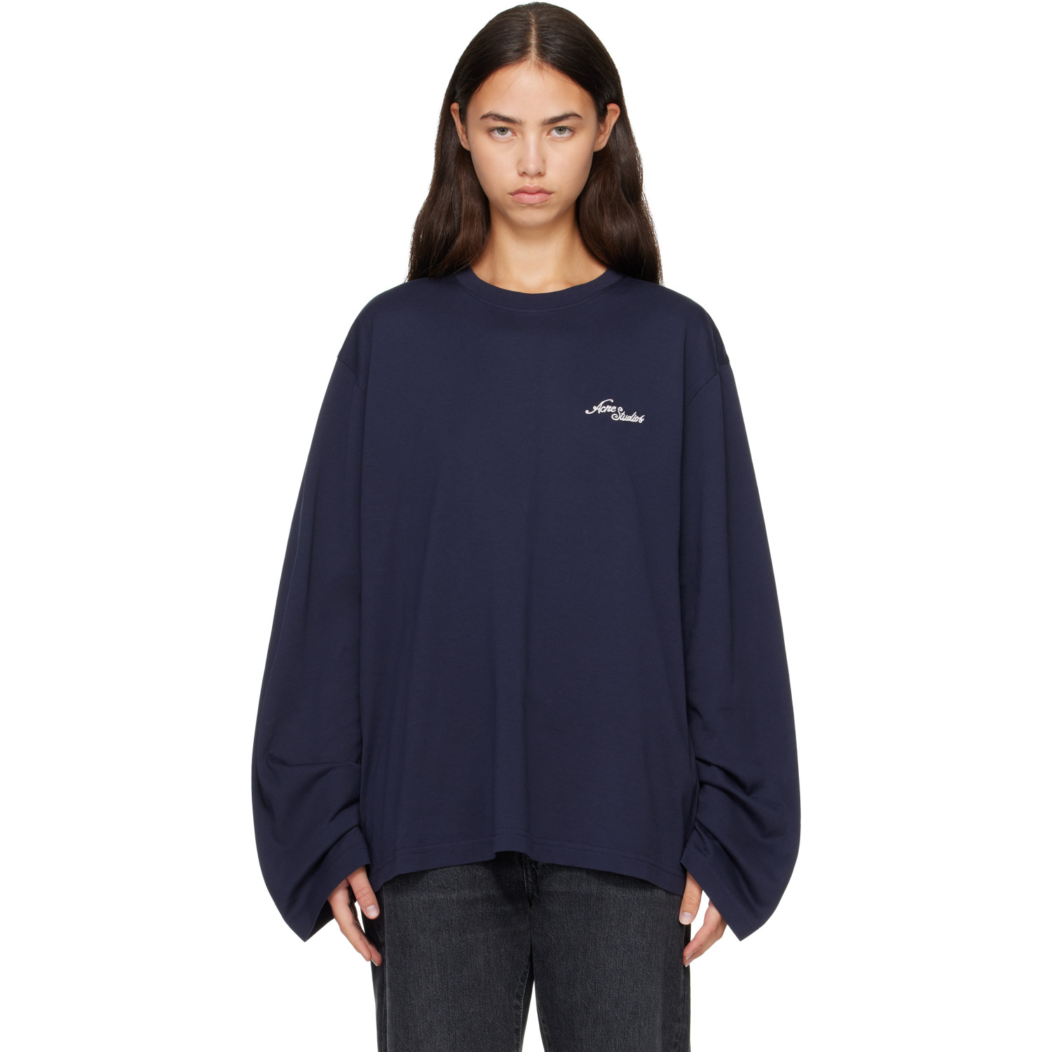 Acne Studios Navy Jersey Logo T-shirt