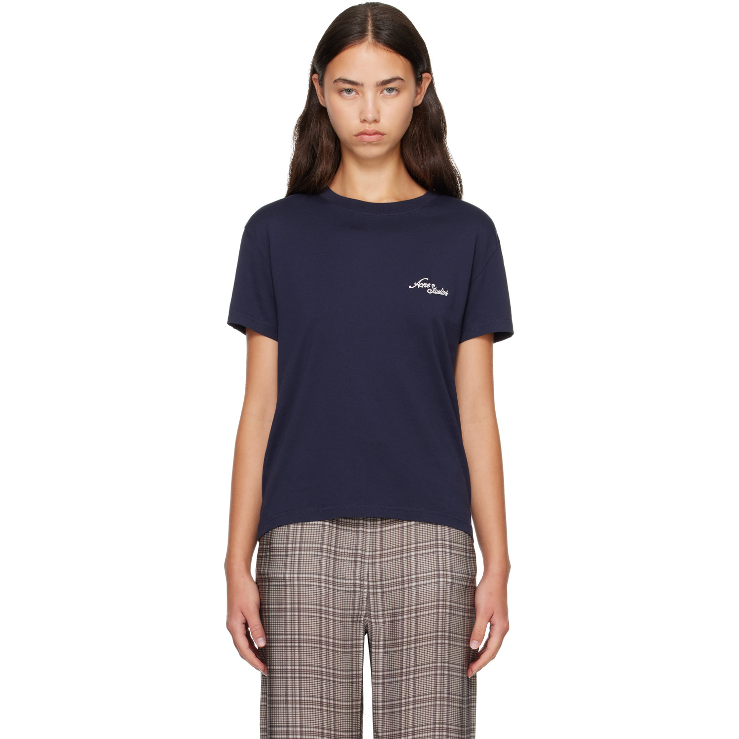 Acne Studios Navy Jersey Logo T-shirt