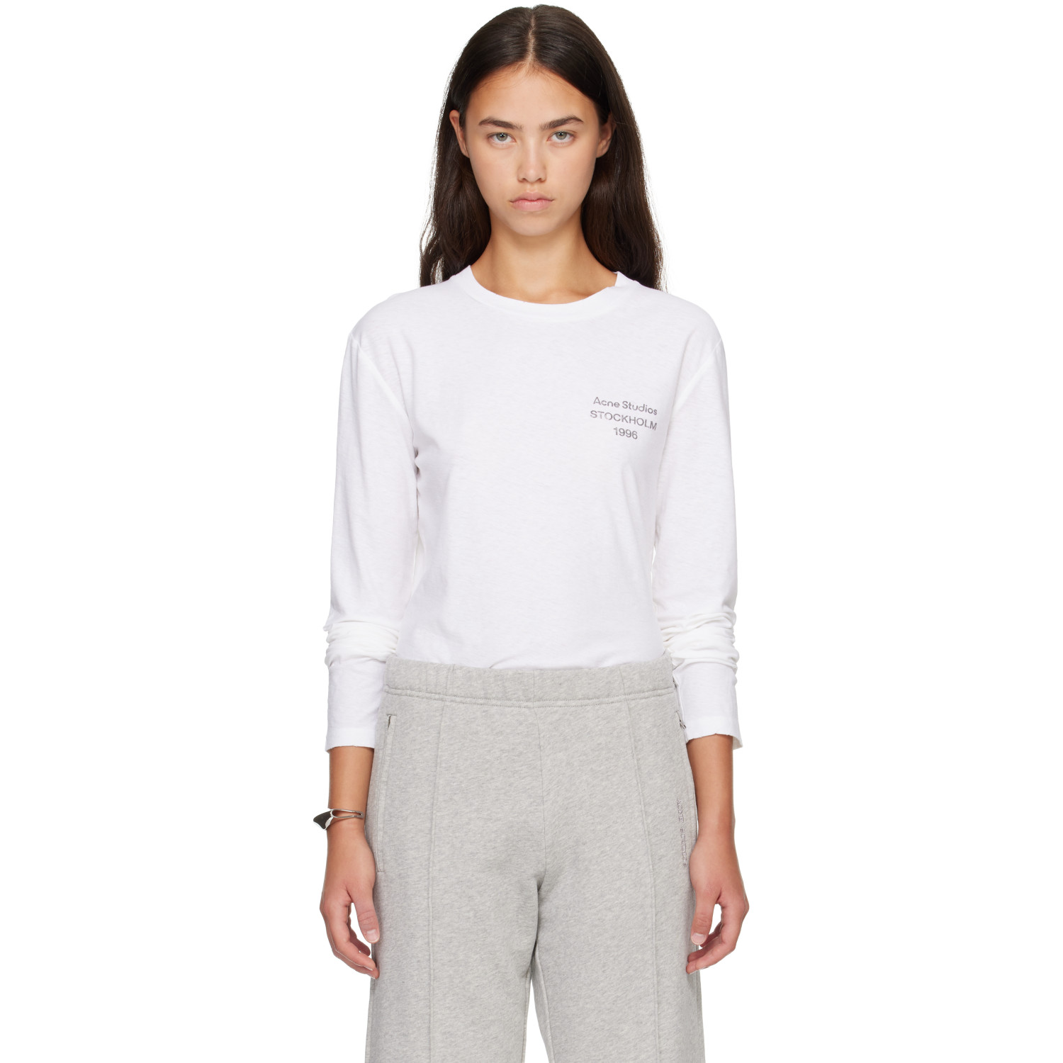 Acne Studios White Distressed Logo Long Sleeve T-shirt