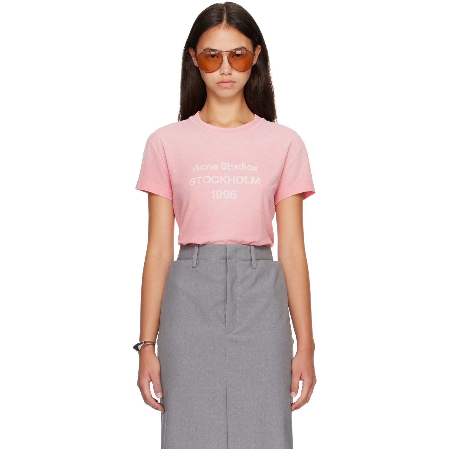 Acne Studios Pink Fitted Logo T-shirt
