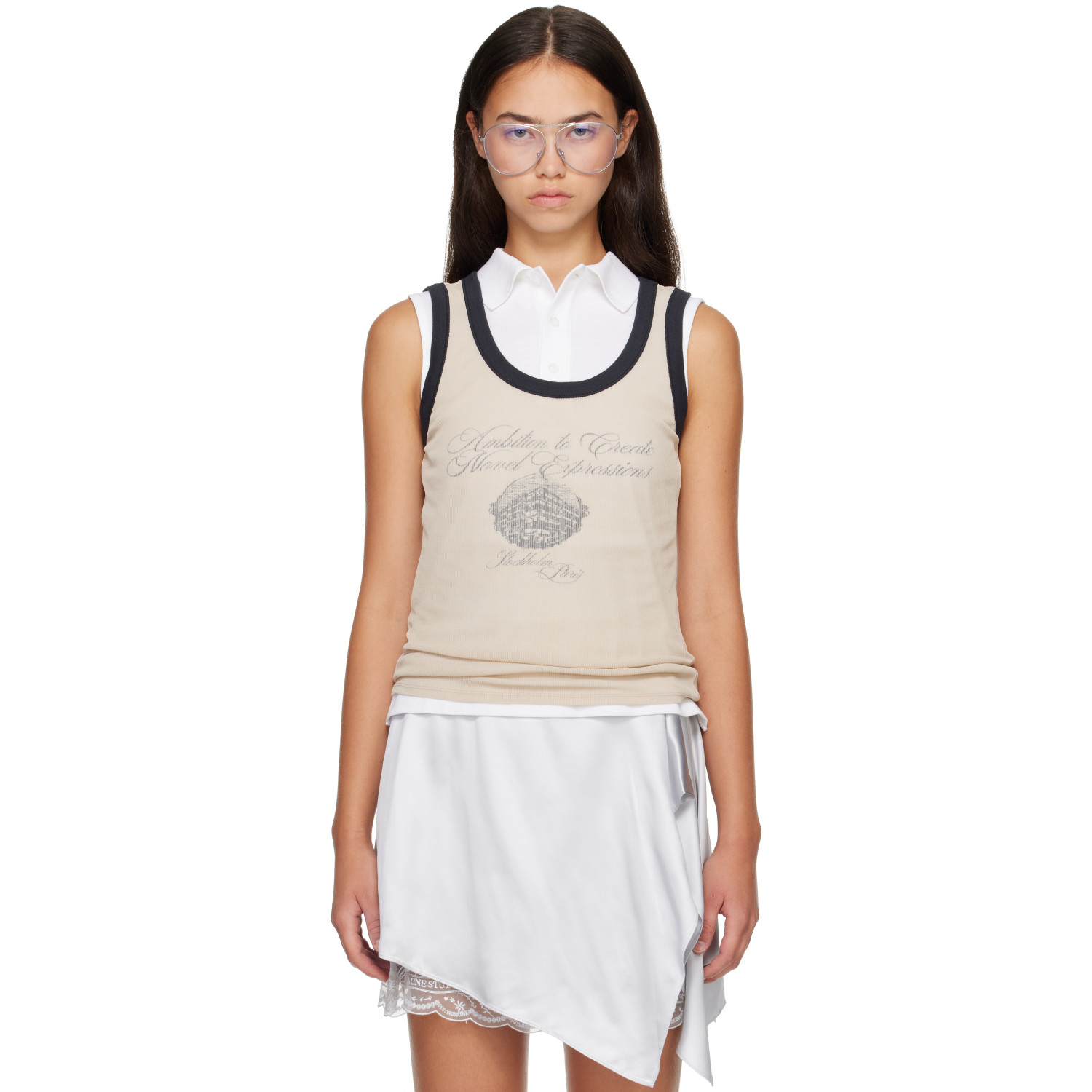 Acne Studios Beige & Black Ribbed Tank Top