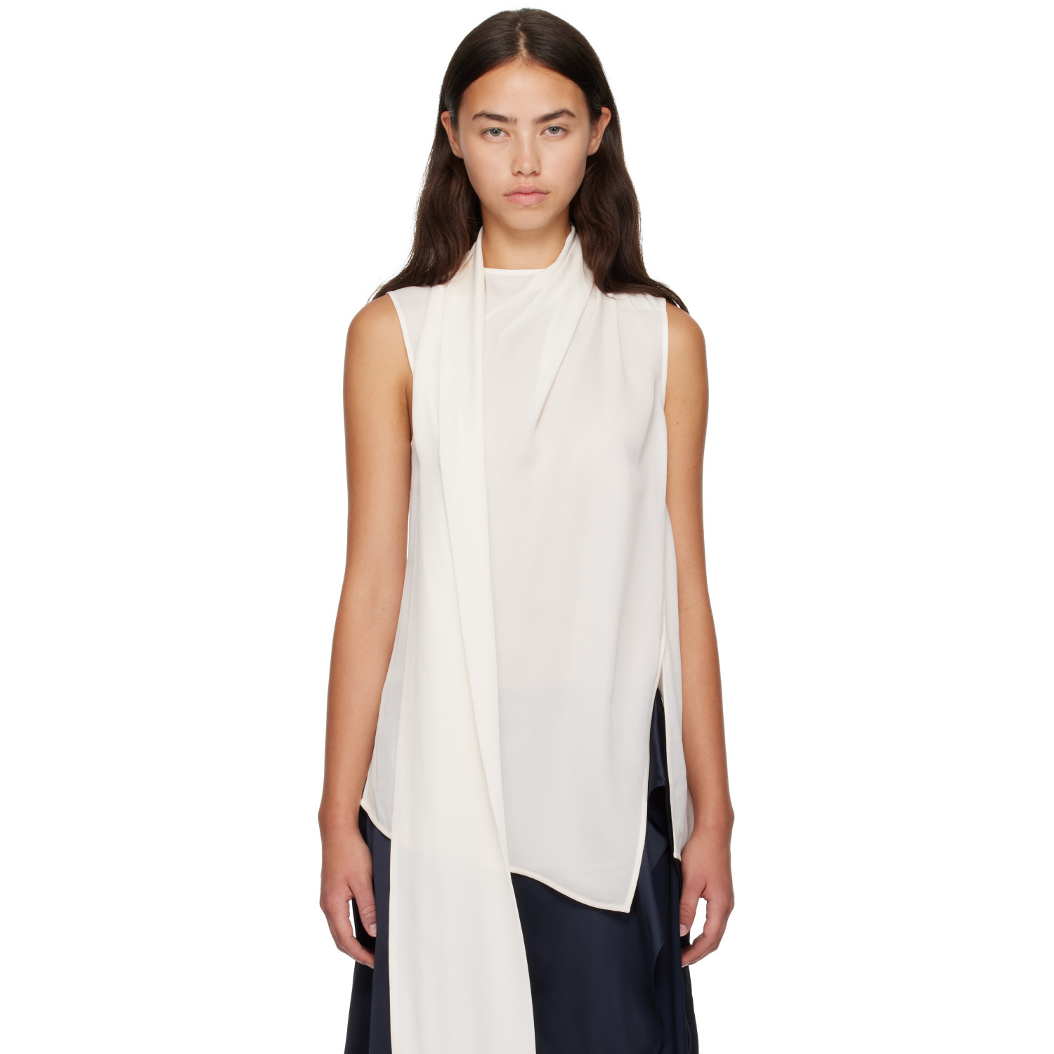 Acne Studios White Silk Sleeveless Blouse