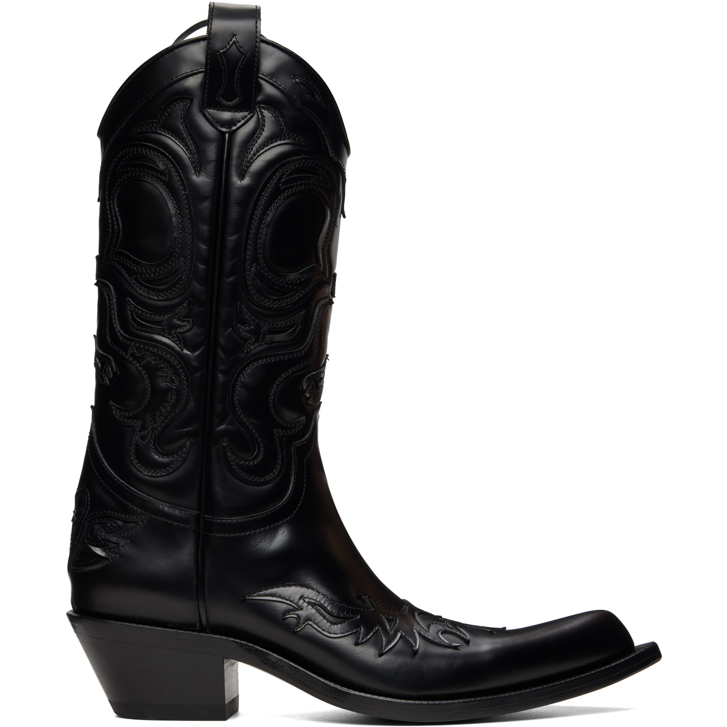 Acne Studios Black Pointy Leather Cowboy Boots
