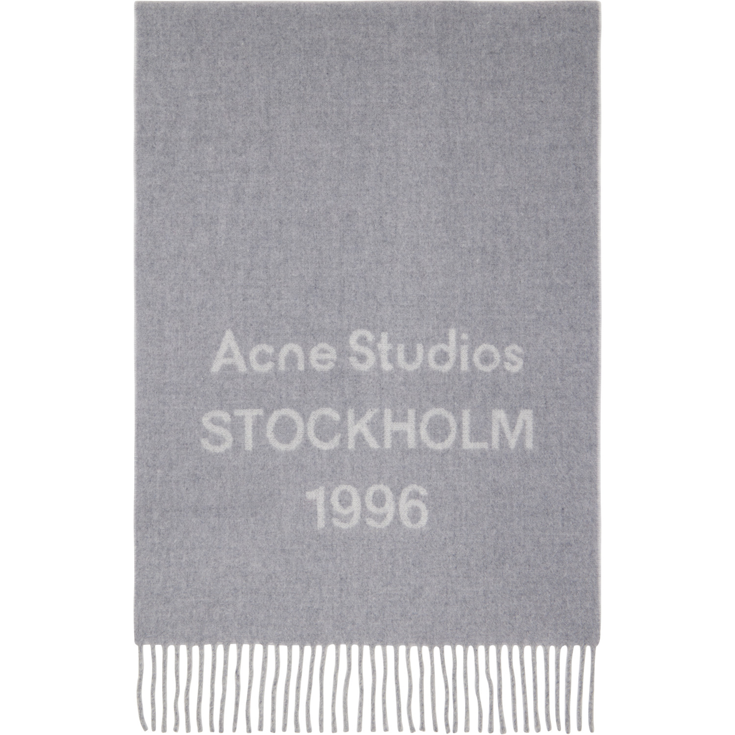 Acne Studios Gray Fringed Logo Scarf