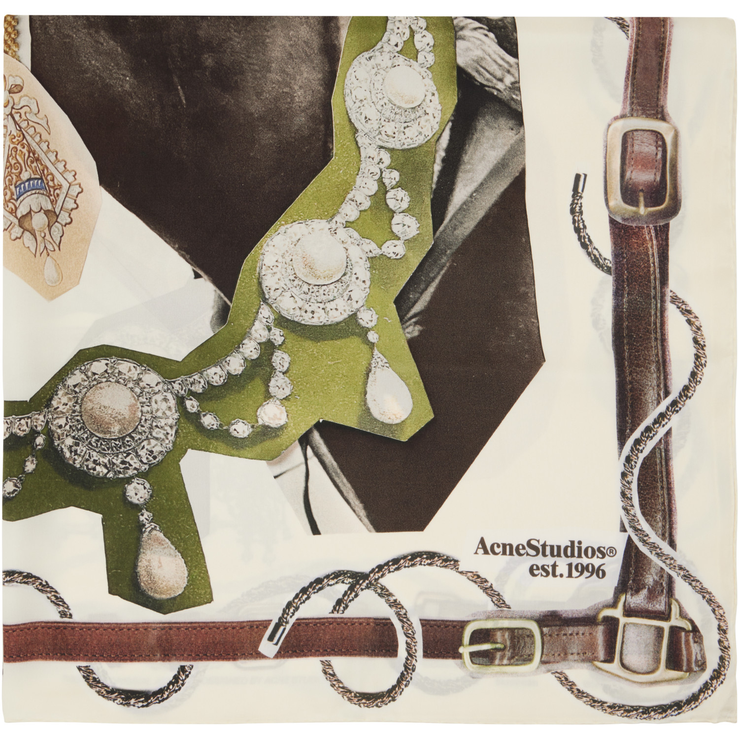 Acne Studios Off-White & Brown Printed Silk Scarf