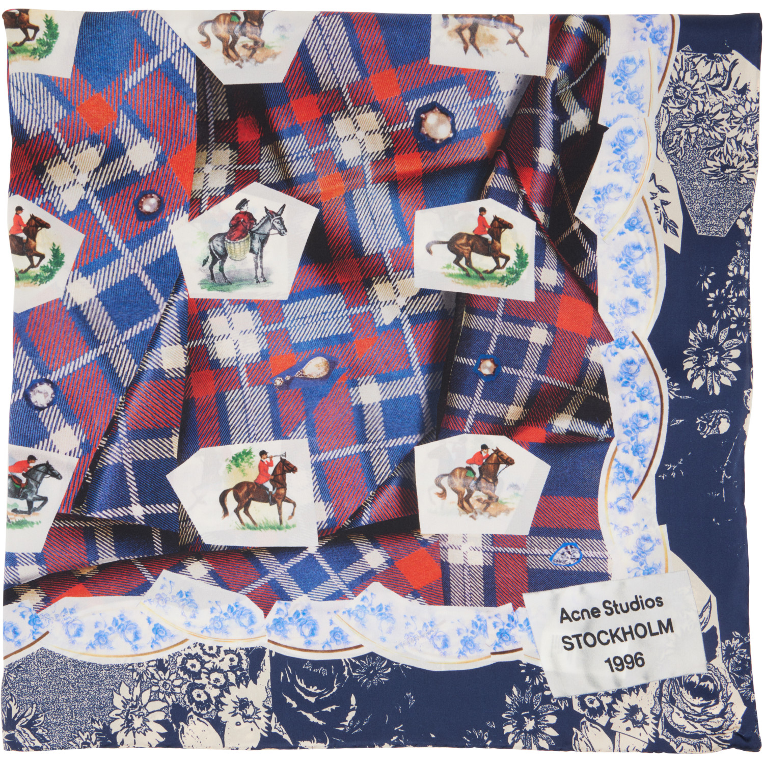 Acne Studios Blue & Red Printed Silk Scarf