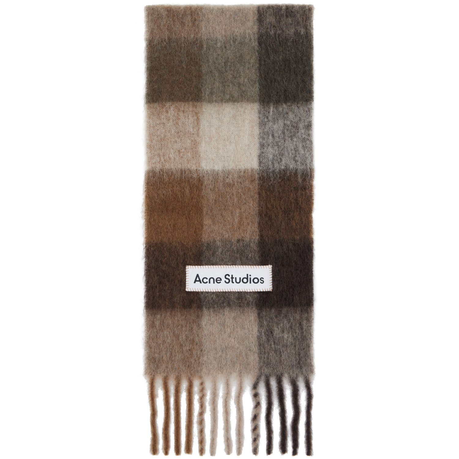 Acne Studios Brown & Beige Check Wool Scarf