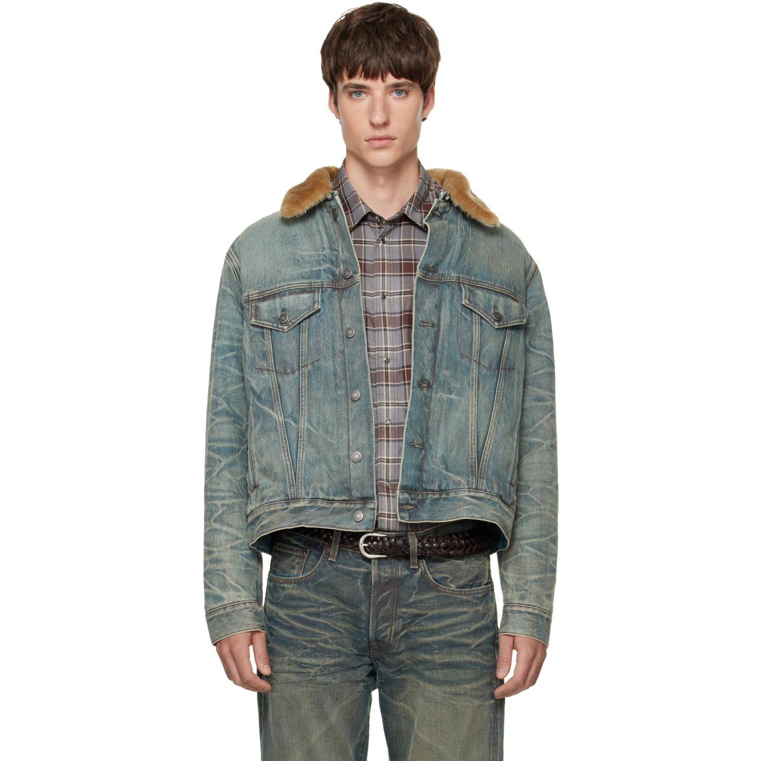 Acne Studios Blue Fur Collar Denim Jacket