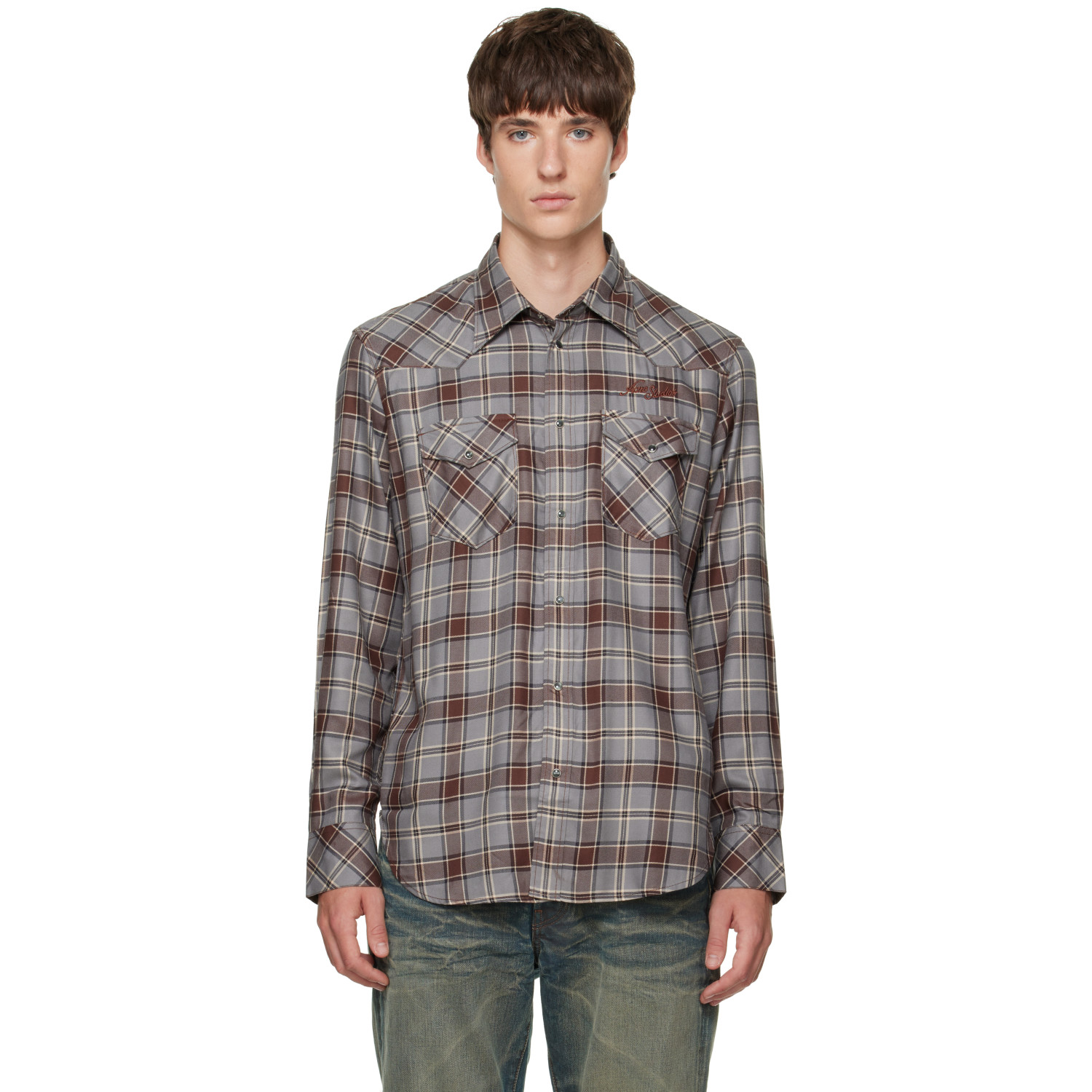 Acne Studios Gray Flannel Check Button-Up Shirt