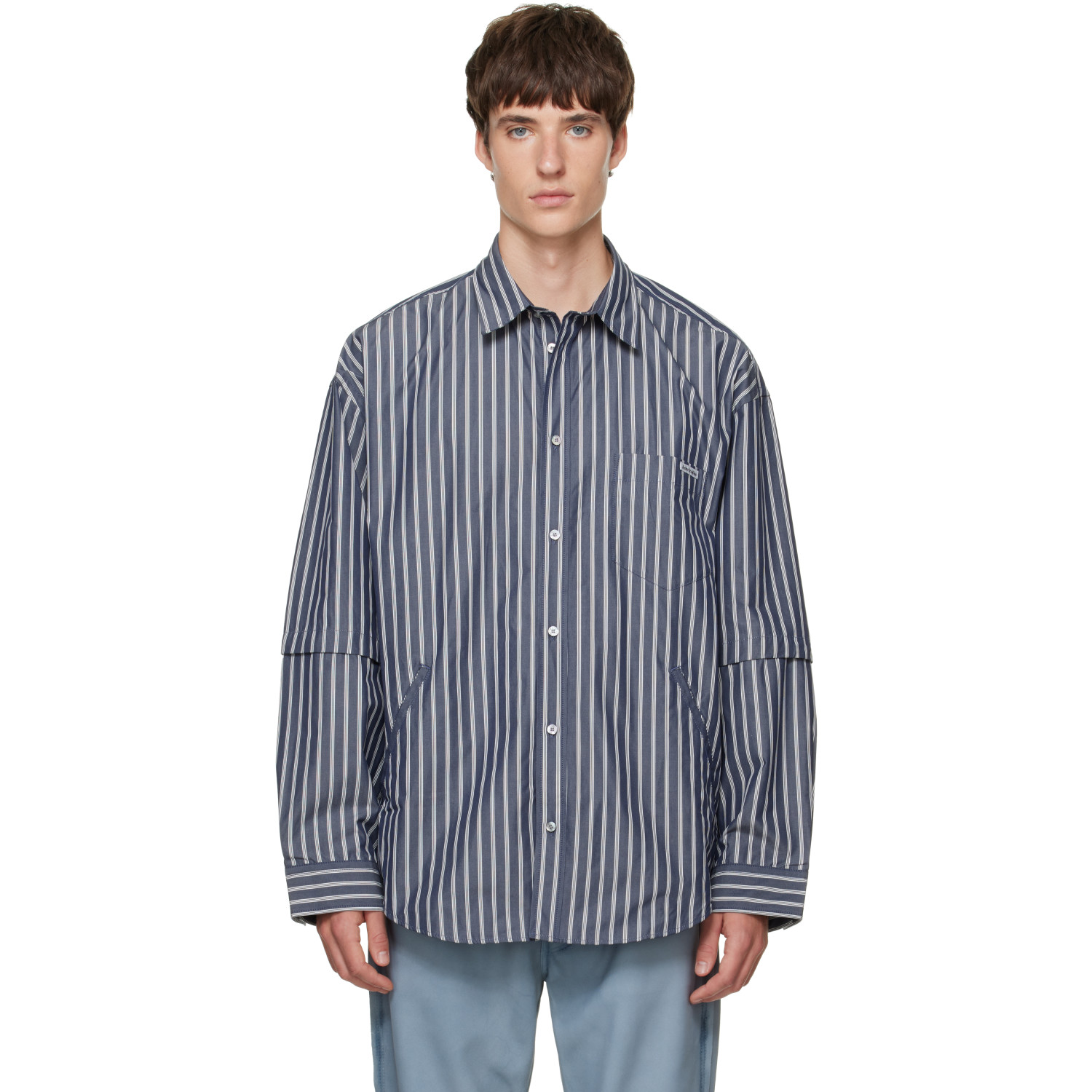 Acne Studios Navy & White Double-Sleeve Striped Shirt