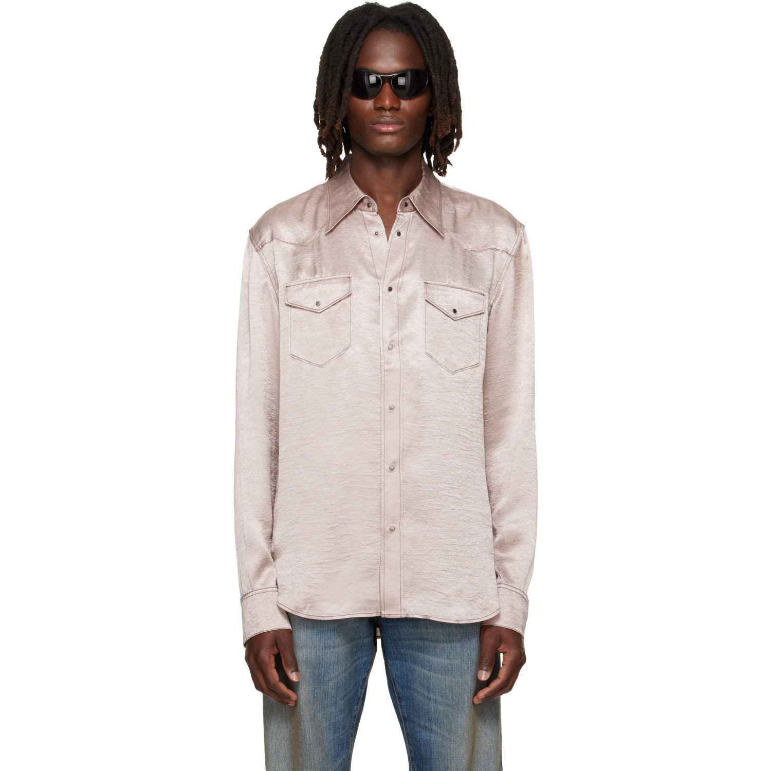 Acne Studios Pink Textured Satin Button-Up Shirt