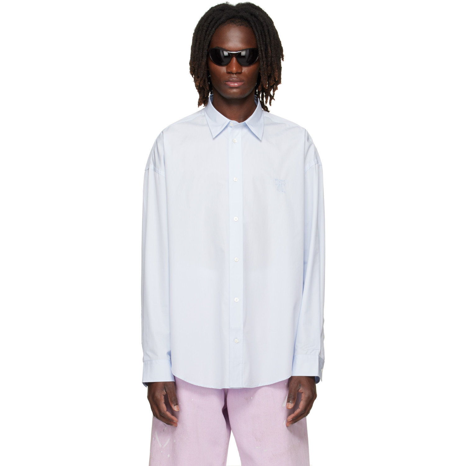 Acne Studios Blue Button-Up Logo Shirt