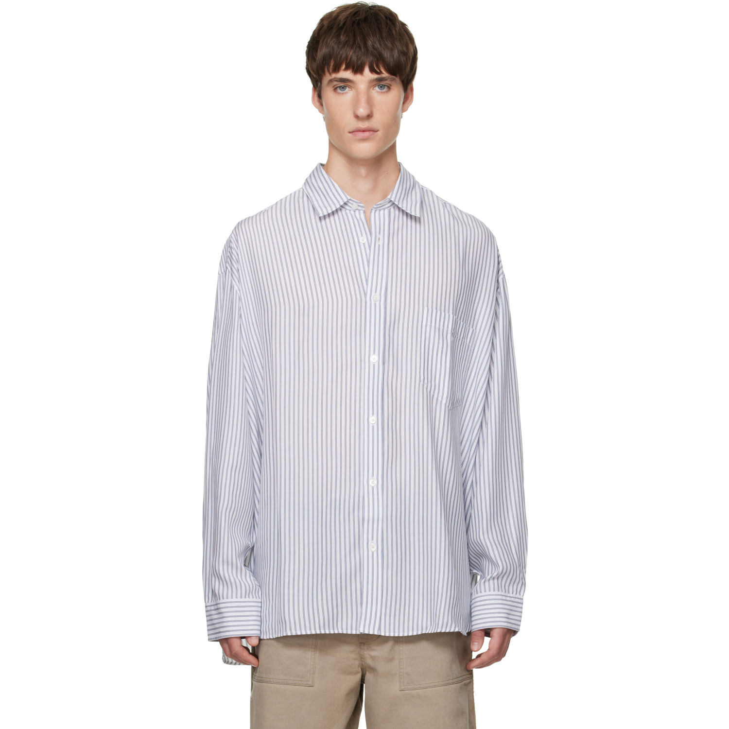Acne Studios White & Navy Striped Button-Up Shirt