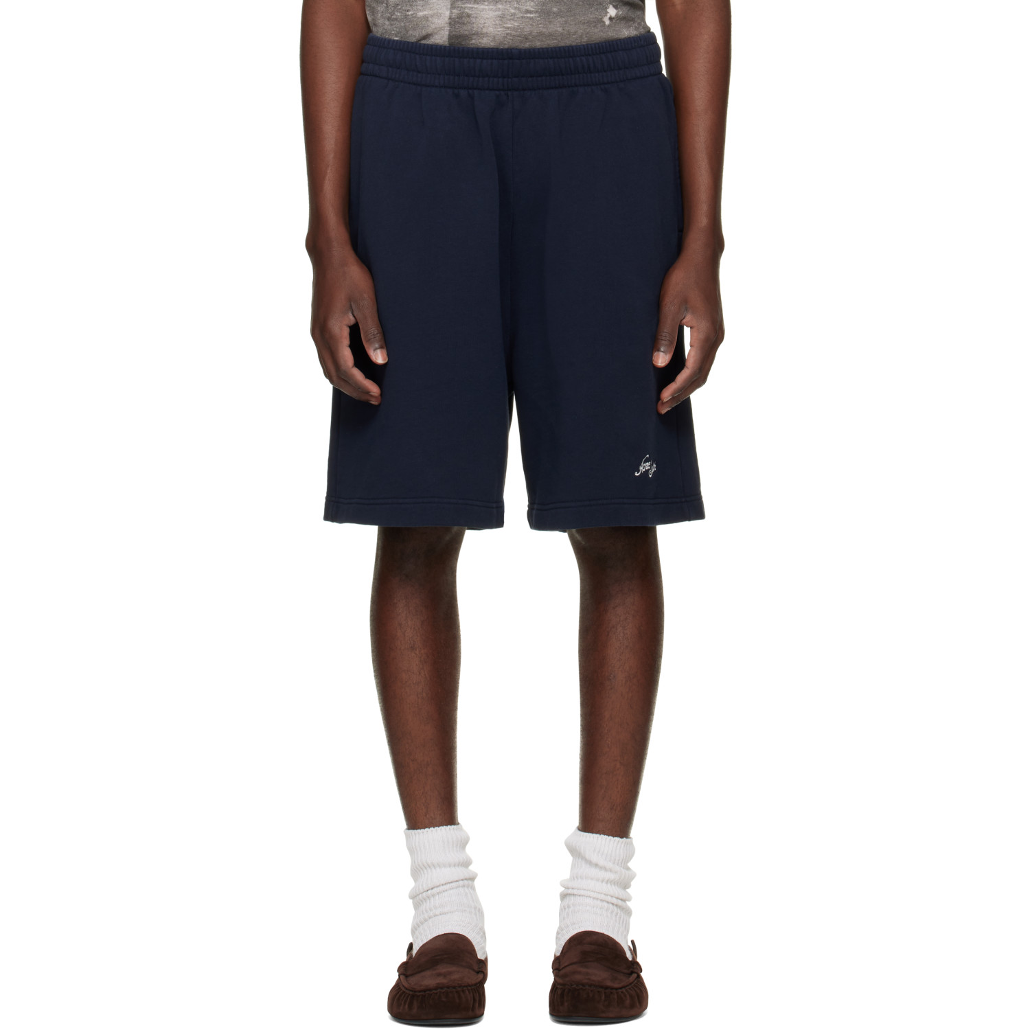 Acne Studios Navy Embroidered Logo Shorts
